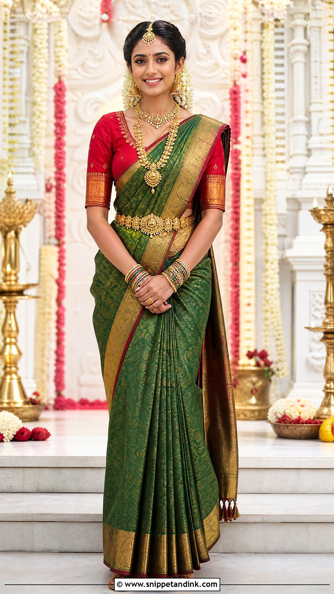 Kanjeevaram V Neck Bridal Blouse With Saree - Snippet and Ink - 20 V Neck Bridal Blouse Ideas