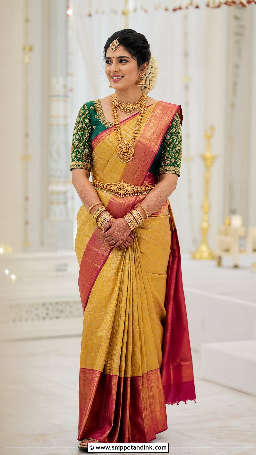 Kanjivaram Saree With Aari Work Blouse - Snippet and Ink - 25 Bridal Aari Work Ideas