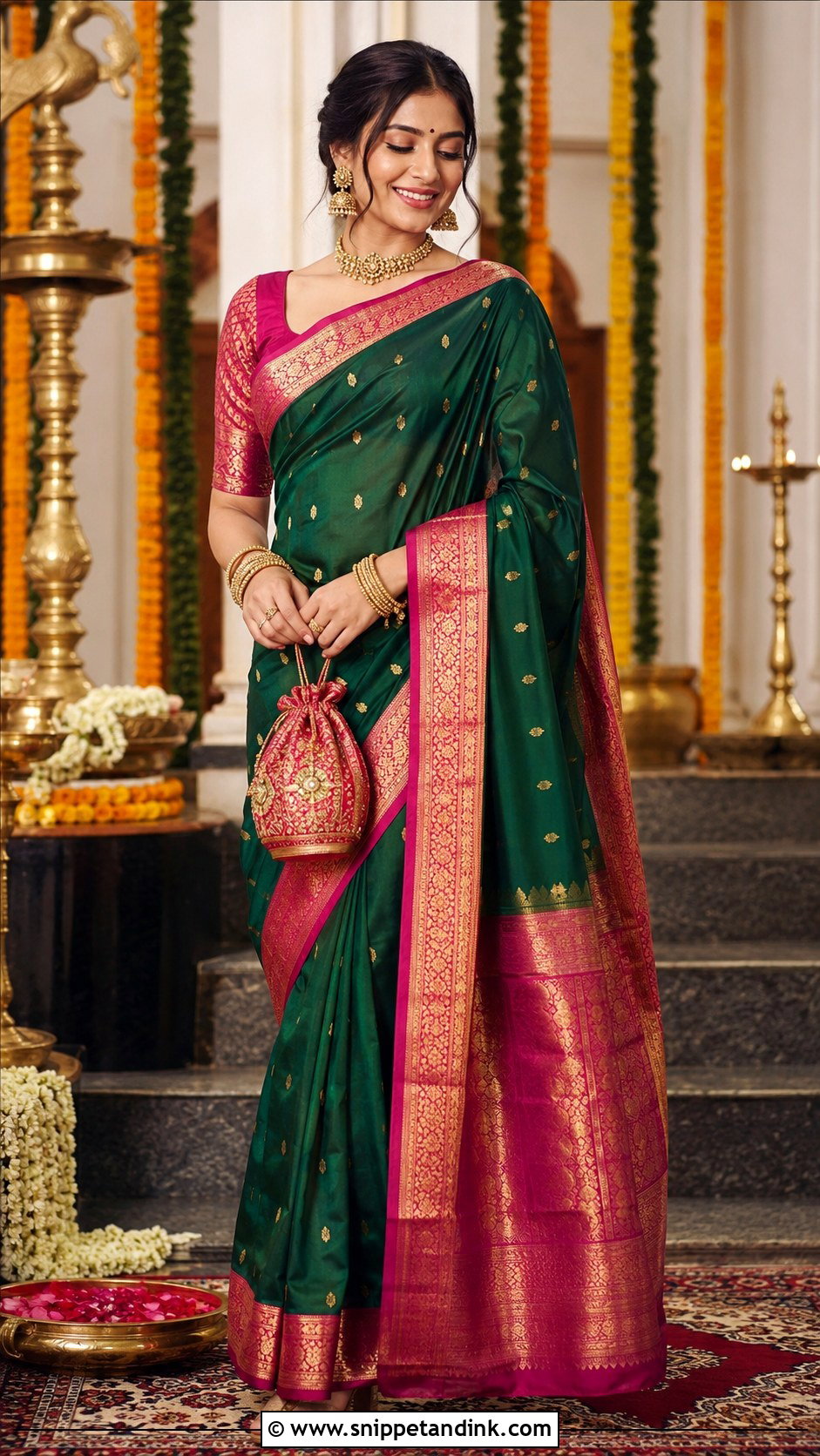 Kanjivaram Silk Desi Saree Outfit for Wedding - Snippet and Ink - 20 Desi Outfits for Wedding