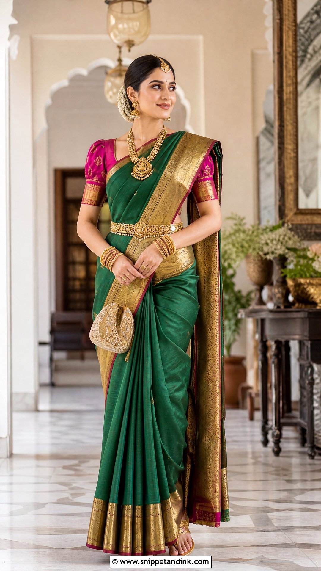Kanjivaram Silk Saree Bridal Trousseau Outfit - Snippet and Ink - 25 Bridal Trousseau Outfits