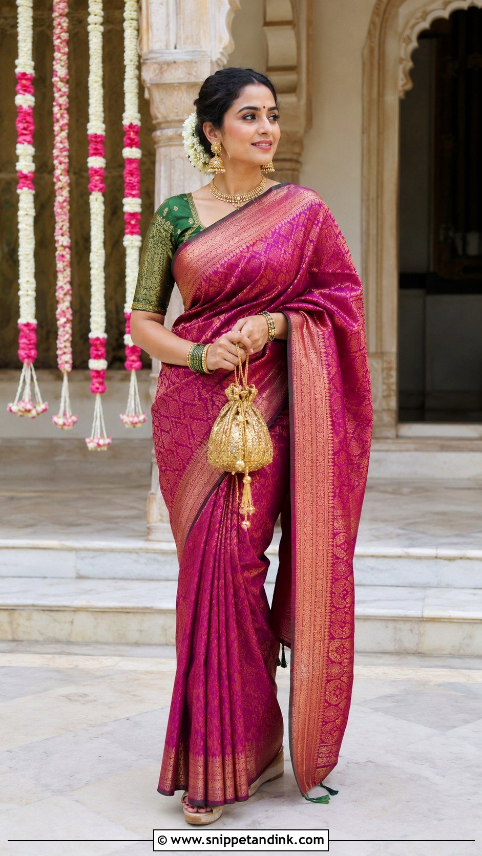 Kanjivaram Silk Saree For Indian Wedding - Snippet and Ink - 20 Indian Wedding Season Outfit Ideas