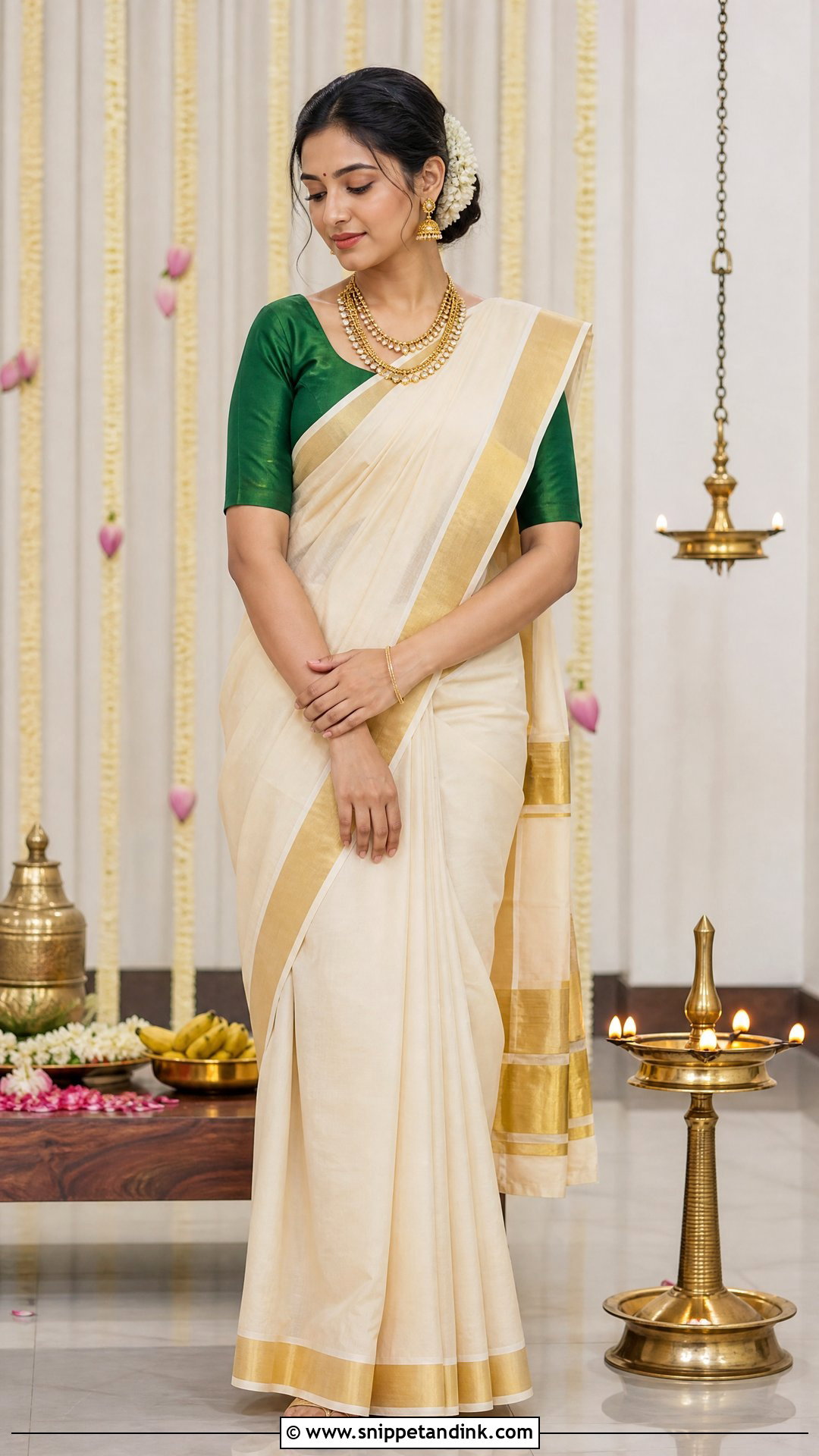 Kasavu Saree Pre Wedding Puja Outfit - Snippet and Ink - 20 Pre Wedding Traditional Outfits