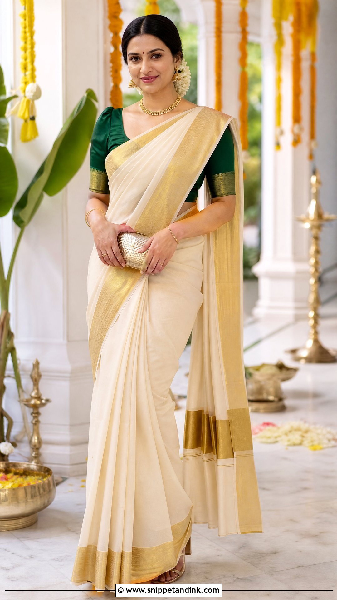 Kasavu Saree Wedding Look - Snippet and Ink - 20 Simple Indian Wedding Look Ideas