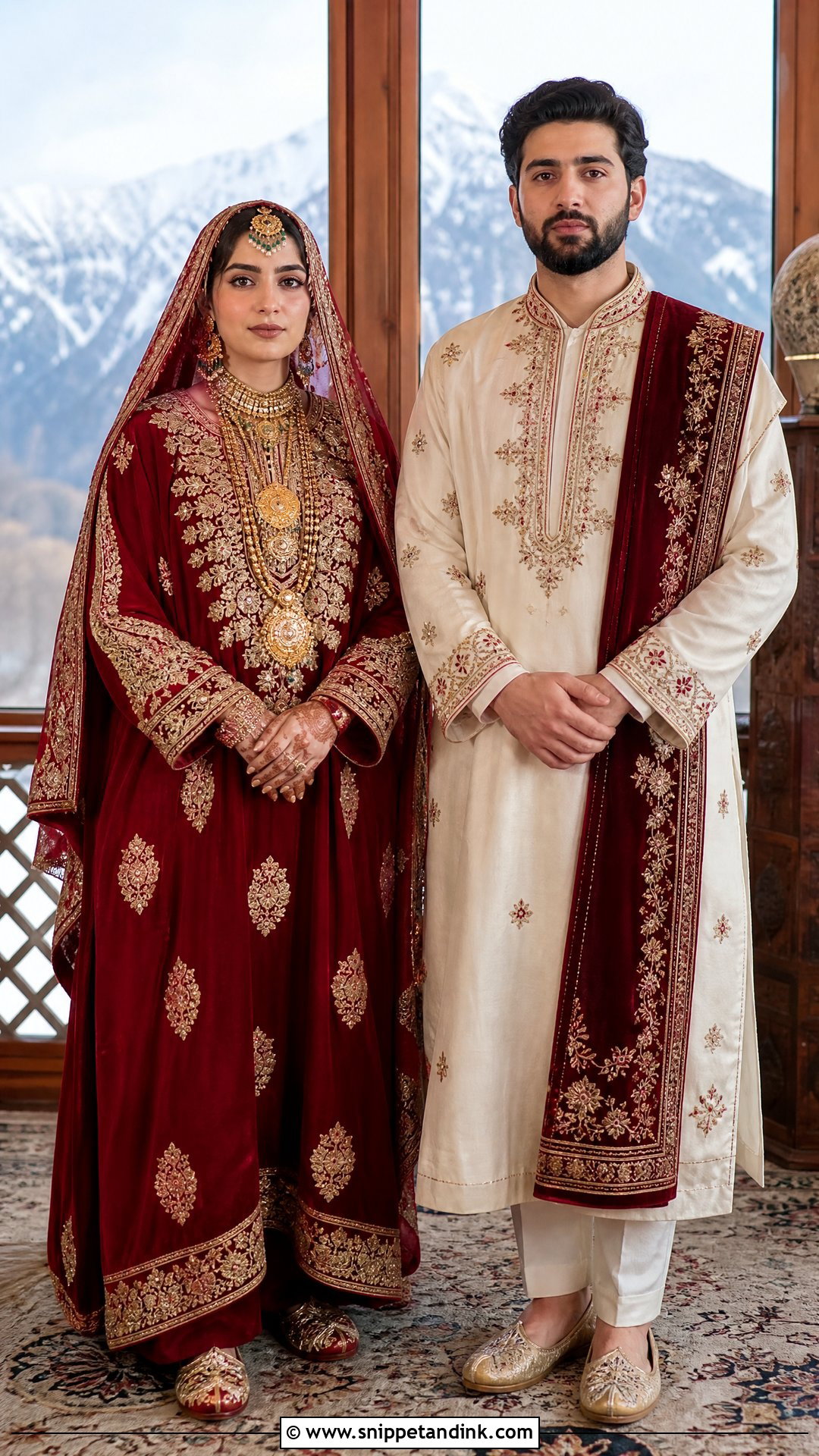 Kashmiri Bridal Outfit And Groom Pheran - Snippet and Ink - 25 Indian Wedding Couple Dress Ideas