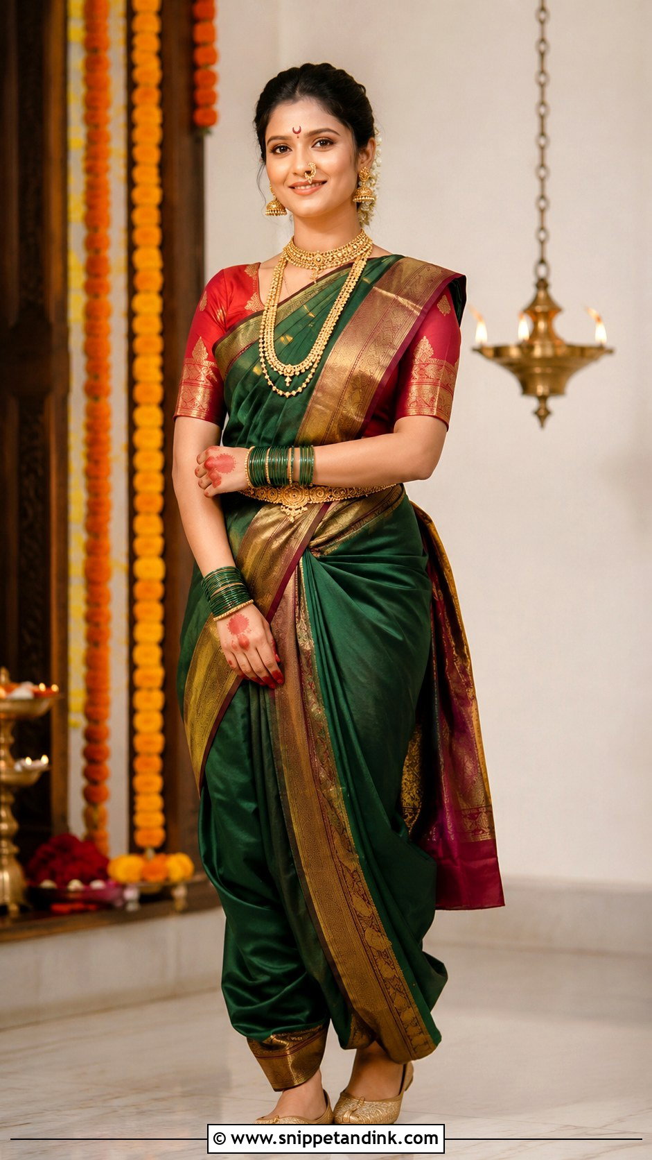 Kashta Saree With Gold Kamarband Look - Snippet and Ink - 25 Maharashtrian Wedding Look Ideas