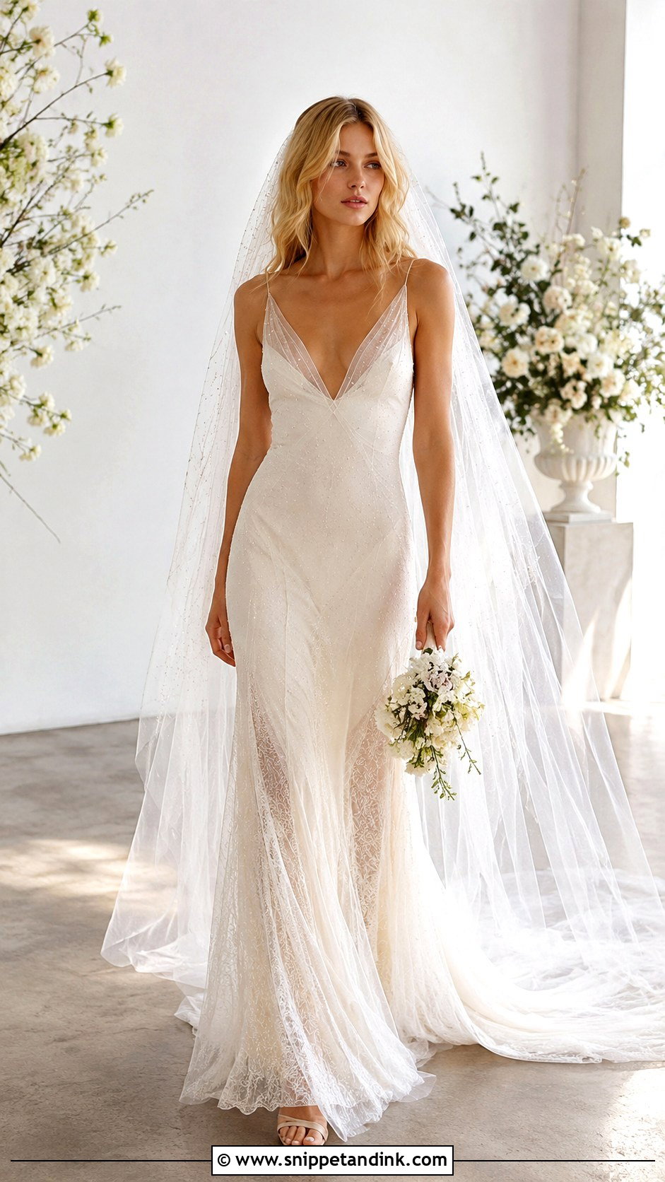 Kate Moss Plunging Neckline Wedding Dress - Snippet and Ink - 25 Kate Moss Wedding Dress Ideas