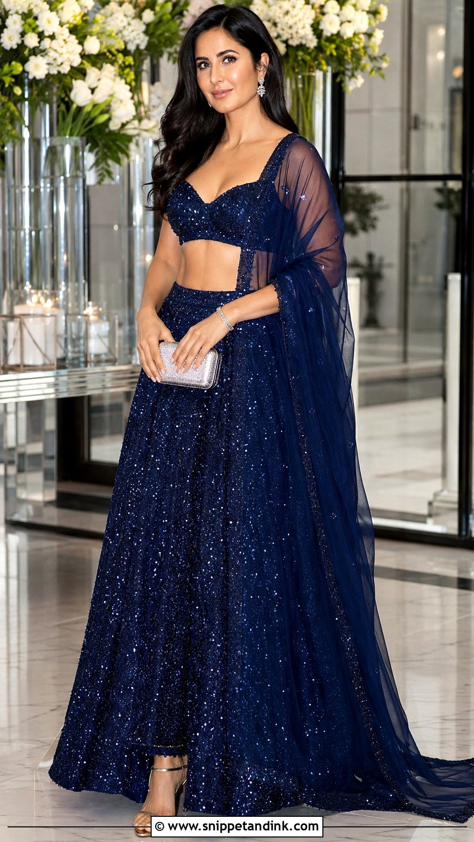 Katrina Blue Sequin Wedding Lehenga Look - Snippet and Ink - 20 Katrina Wedding Look Ideas