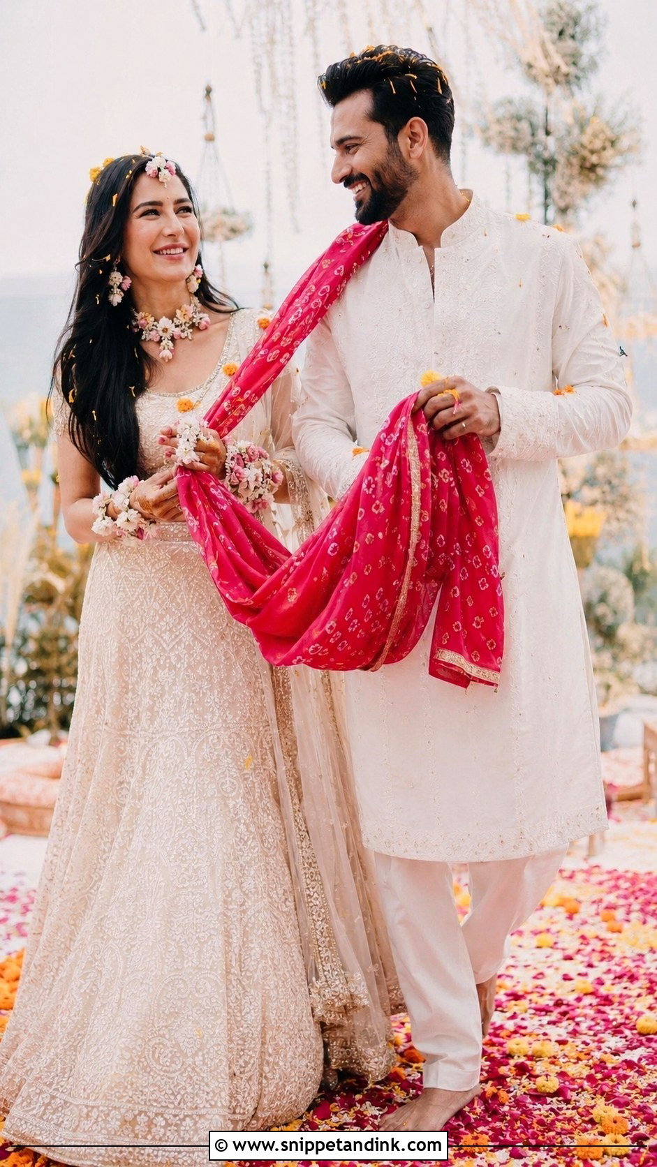 Katrina Kaif And Vicky Kaushal White Haldi Couple Look - Snippet and Ink - 20 Katrina Kaif Vicky Kaushal Wedding Looks
