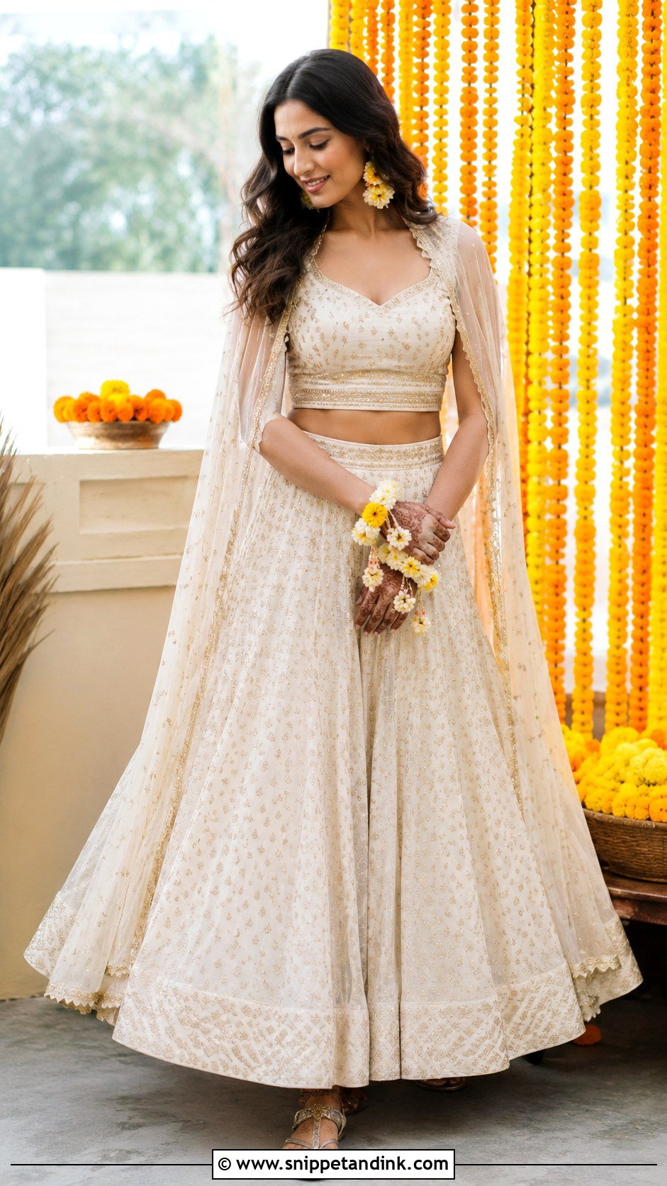 Katrina Kaif Haldi Lehenga With Cape Dupatta Look - Snippet and Ink - 20 Katrina Kaif Vicky Kaushal Wedding Looks