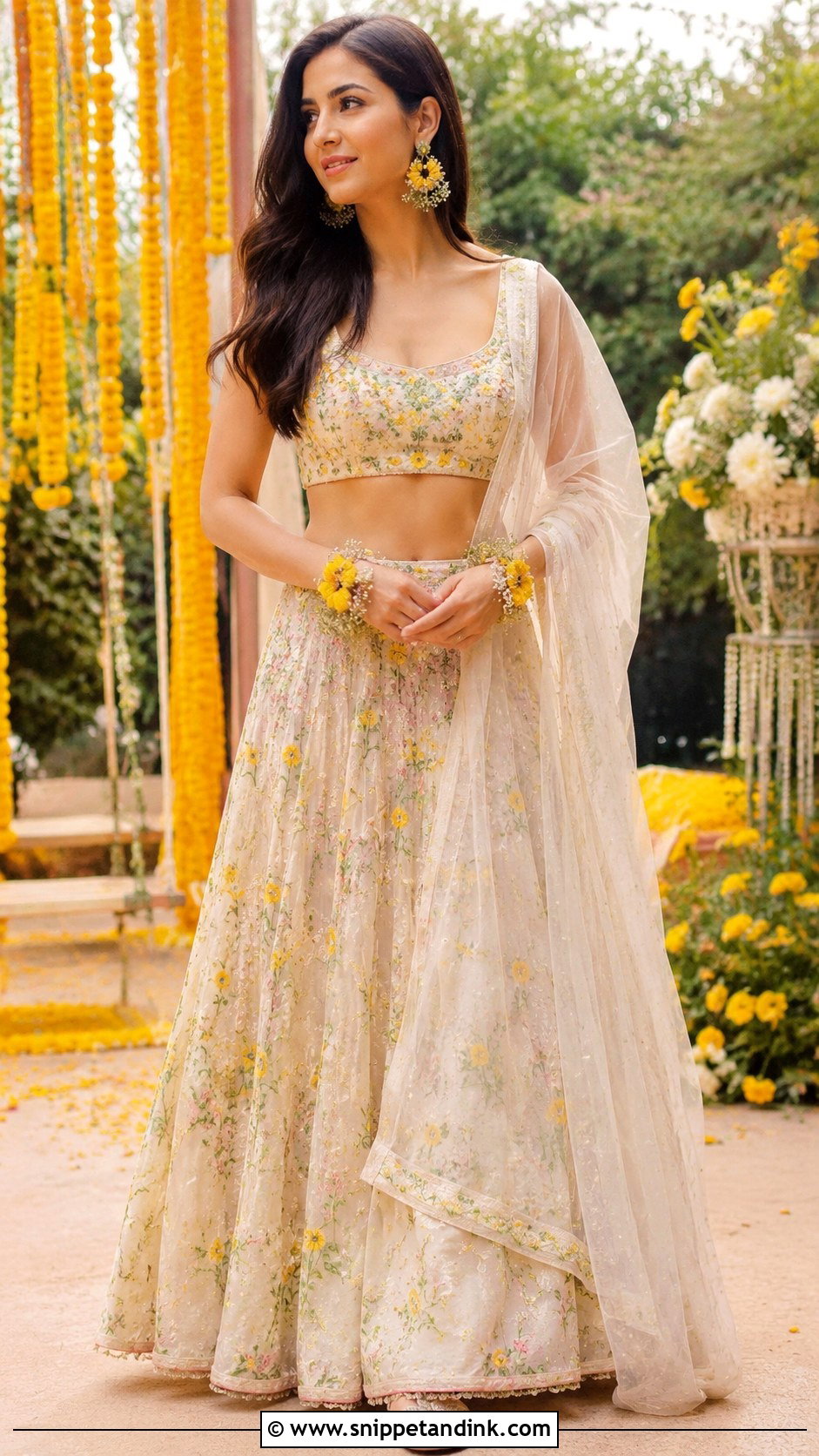Katrina Kaif Ivory Floral Lehenga Haldi Outfit - Snippet and Ink - 20 Celebrity Haldi Outfit Ideas