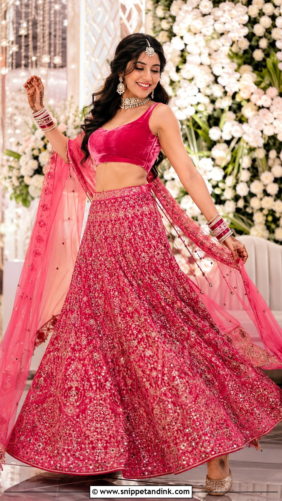 Katrina Kaif Rani Pink Sangeet Lehenga Look - Snippet and Ink - 20 Katrina Kaif Vicky Kaushal Wedding Looks