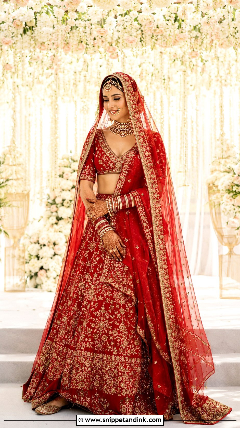 Katrina Kaif Red Lehenga With Kiran Veil Look - Snippet and Ink - 20 Katrina Kaif Vicky Kaushal Wedding Looks