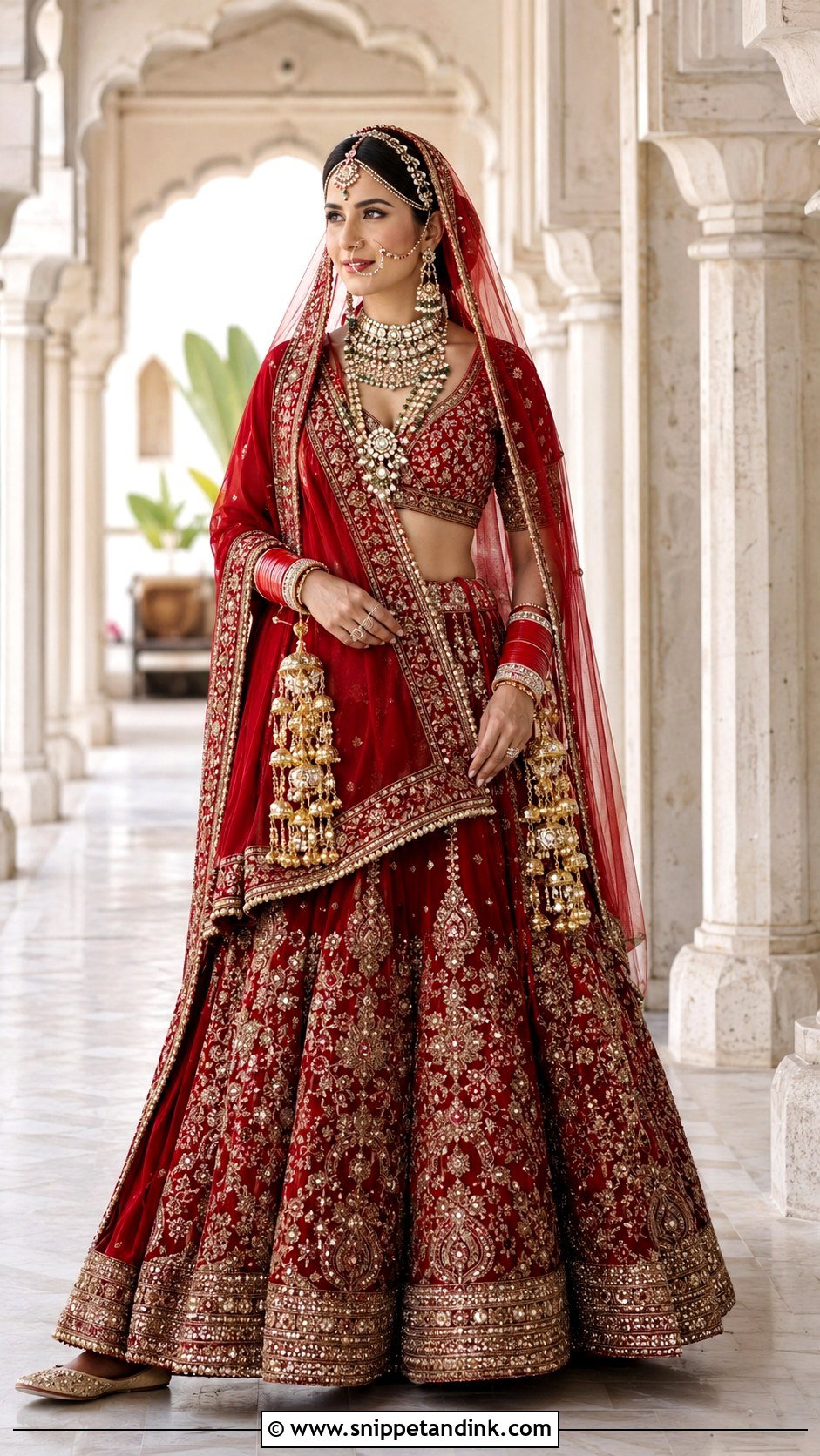 Katrina Kaif Red Lehenga With Polki Jewelry Look - Snippet and Ink - 20 Katrina Kaif Vicky Kaushal Wedding Looks