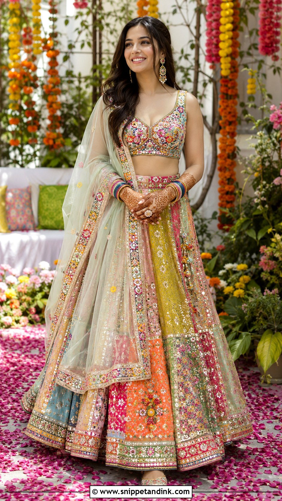 Katrina Multicolor Mehendi Lehenga Look - Snippet and Ink - 20 Katrina Wedding Look Ideas