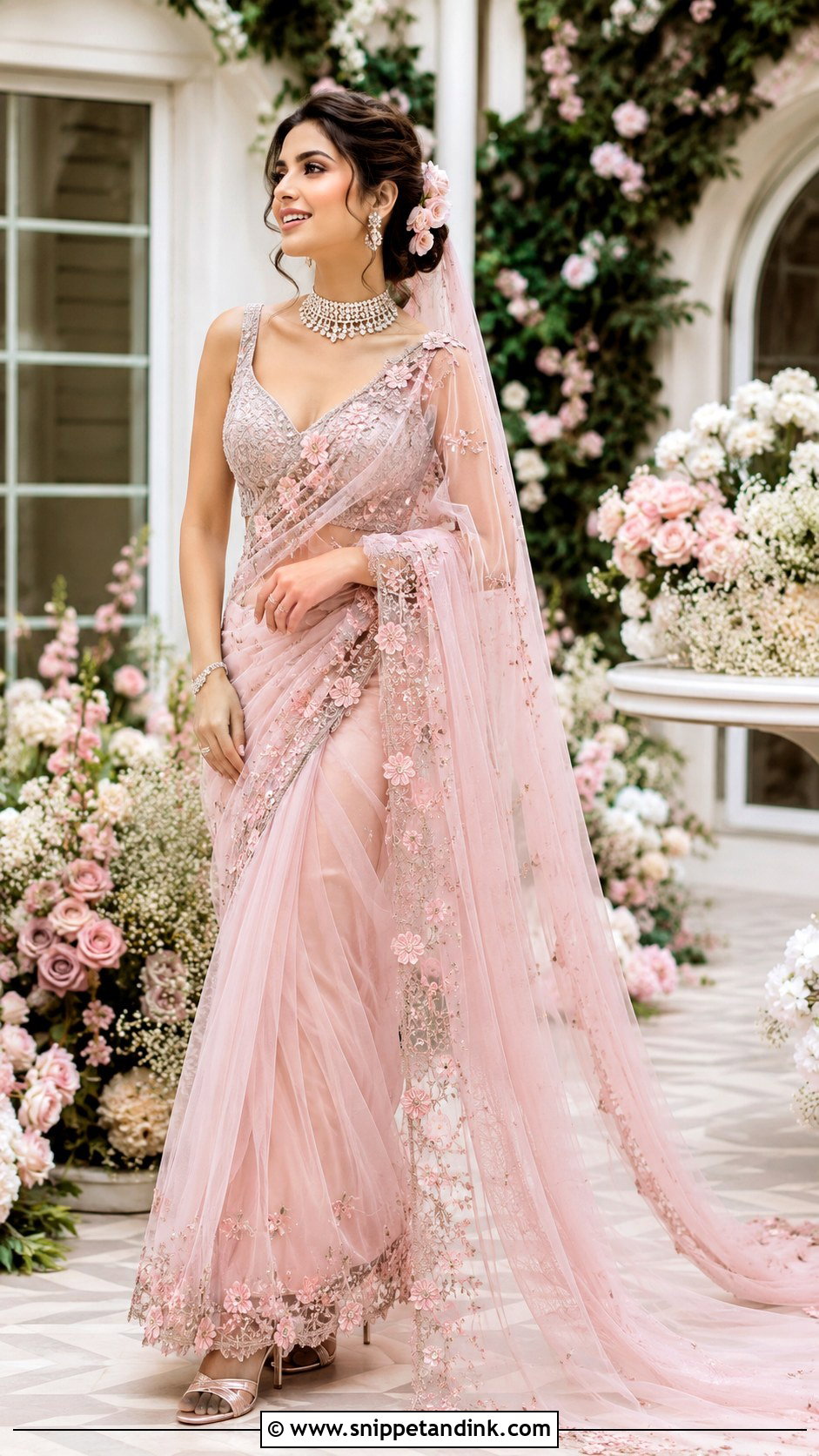 Katrina Pink Tulle Sari Look - Snippet and Ink - 20 Katrina Wedding Look Ideas