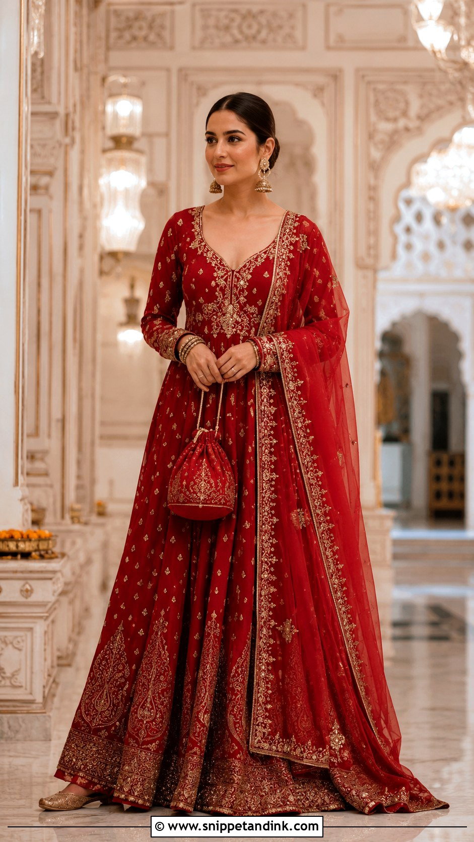 Katrina Red Embroidered Anarkali Look - Snippet and Ink - 20 Katrina Wedding Look Ideas