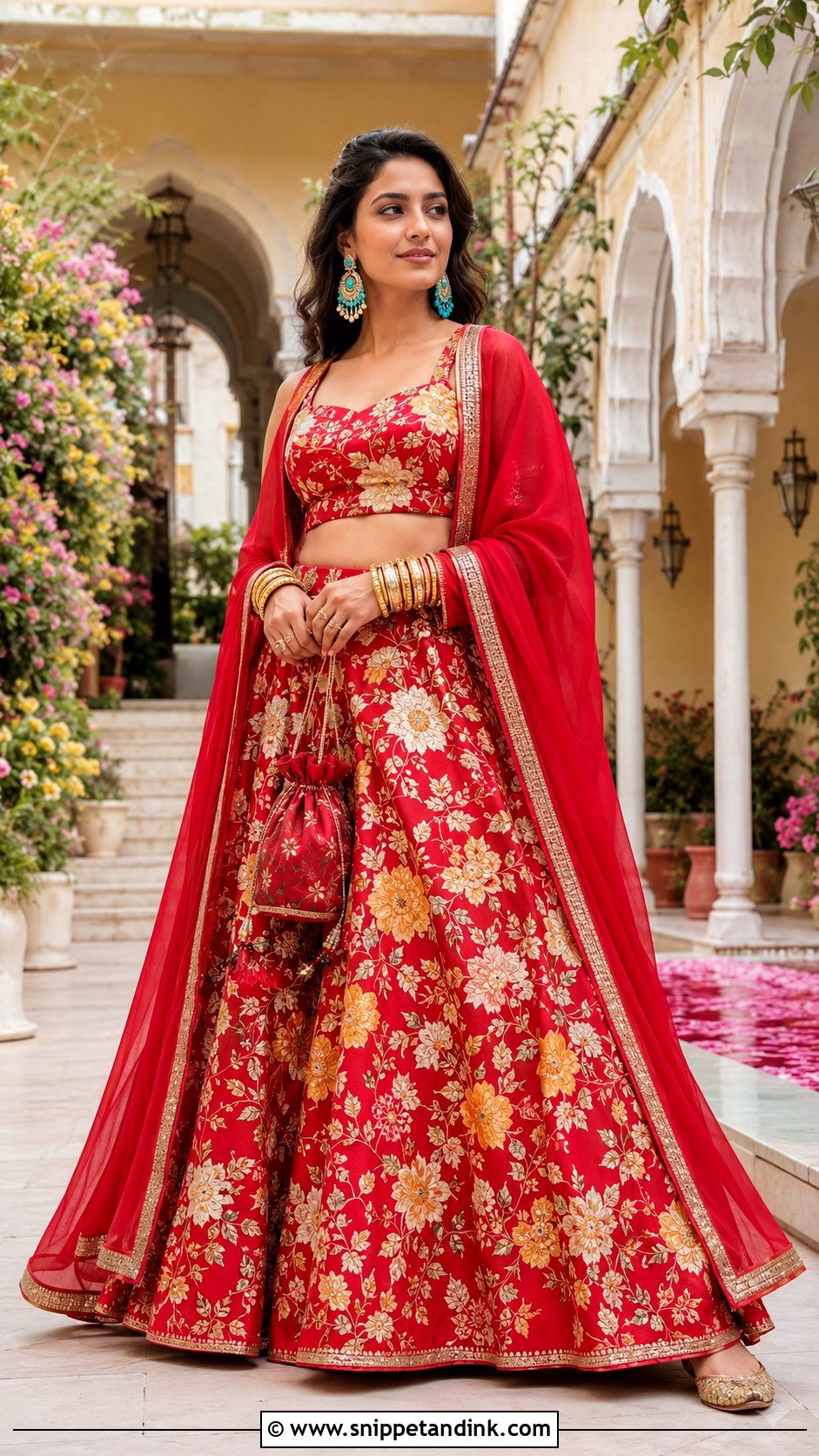 Katrina Red Floral Wedding Lehenga Look - Snippet and Ink - 20 Katrina Wedding Look Ideas