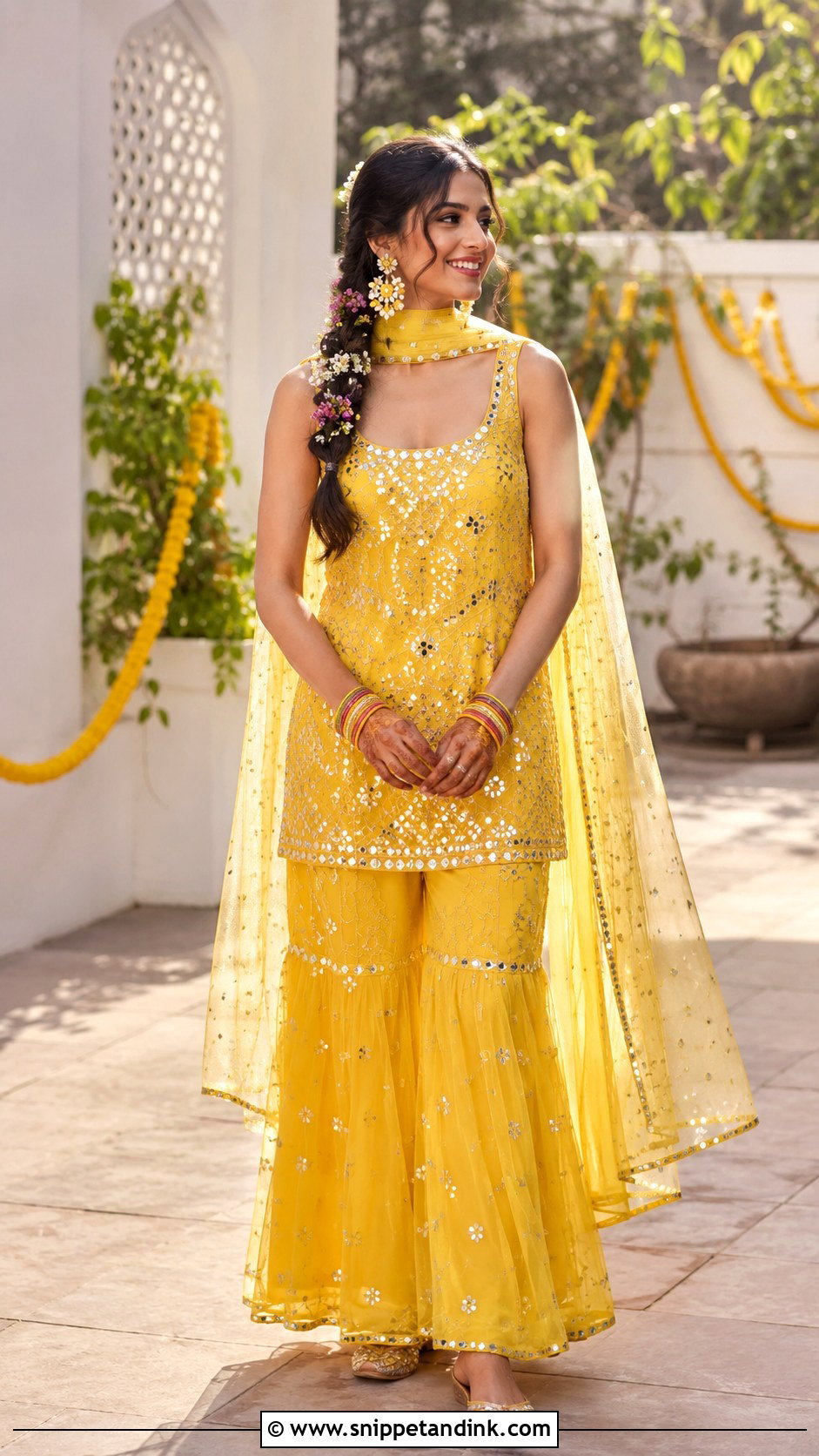 Katrina Yellow Mehendi Sharara Look - Snippet and Ink - 20 Katrina Wedding Look Ideas