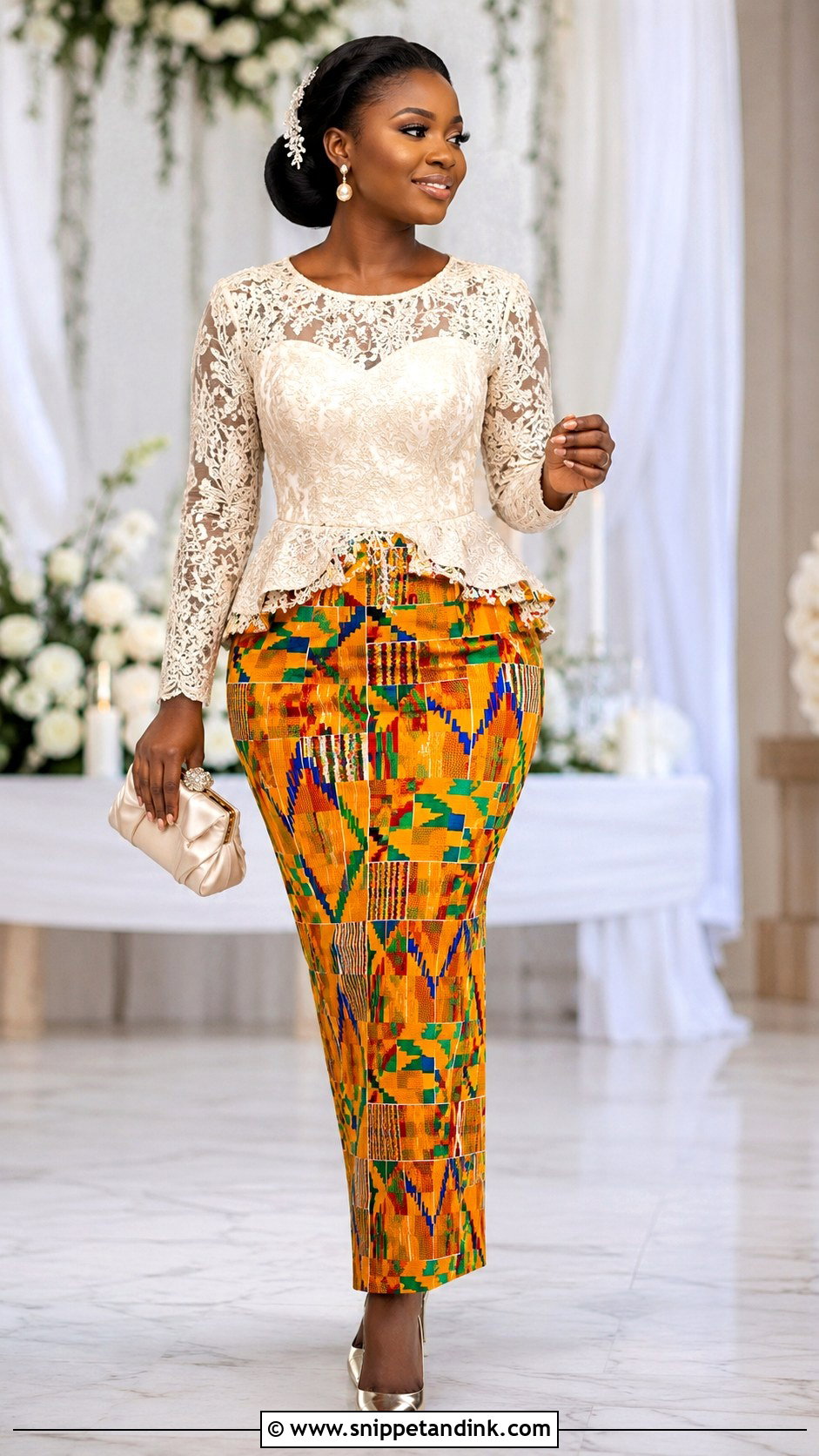 Kente And Lace Wedding Dress - Snippet and Ink - 20 Ghanian Wedding Dress Ideas