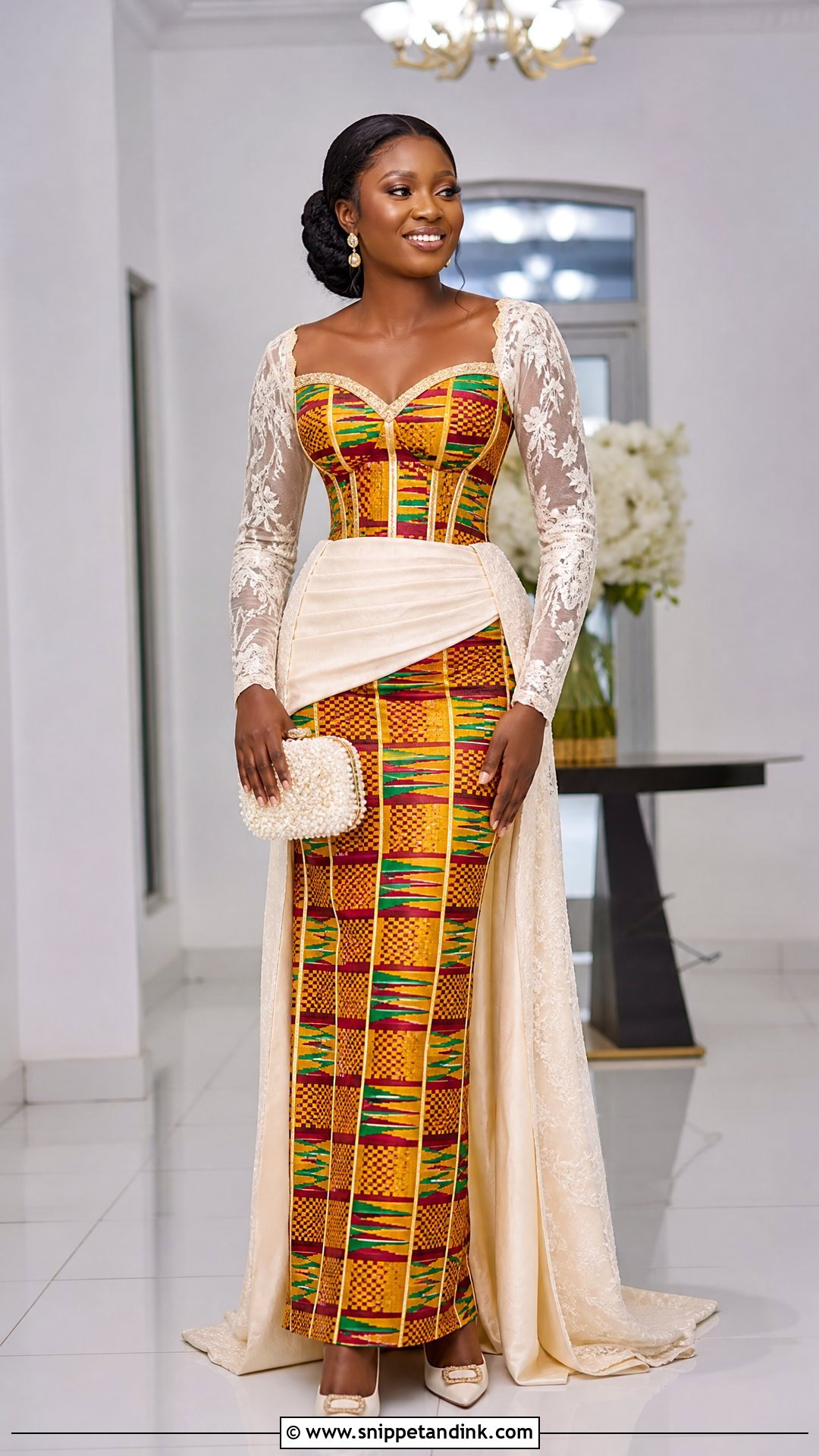 Kente And Lace Wedding Dress - Snippet and Ink - 20 Traditional Ghana Wedding Dress Ideas