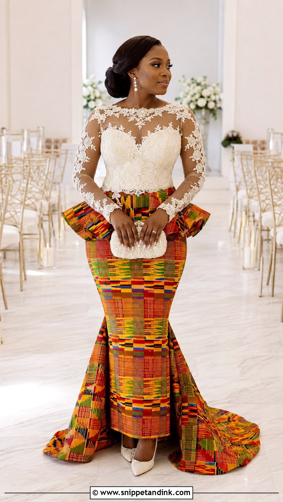 Kente And Lace Wedding Dress - Snippet and Ink - 20 Ghana Traditional Wedding Dresses
