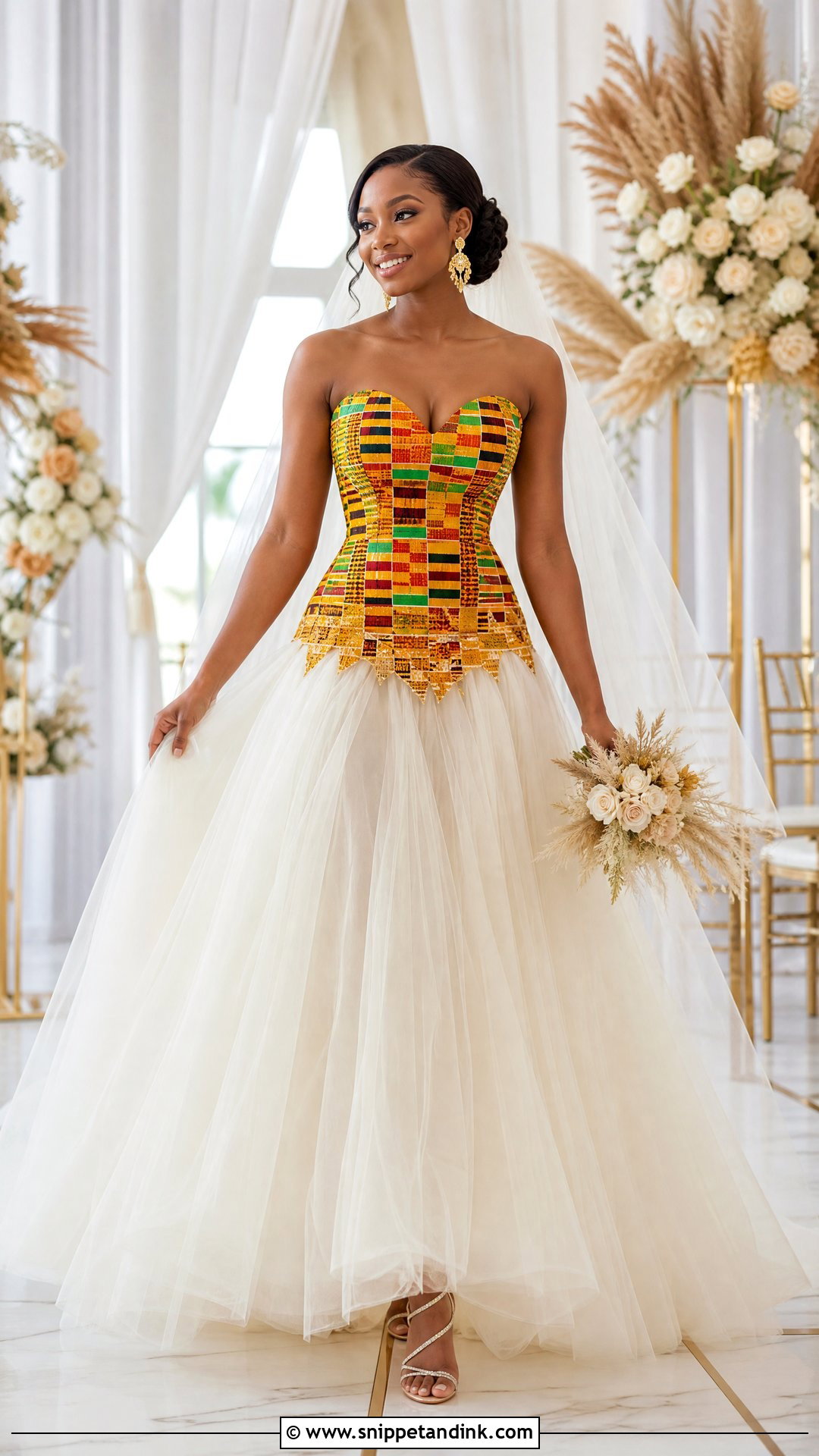 Kente And Tulle Wedding Dress - Snippet and Ink - 25 Kente Wedding Dress Ideas