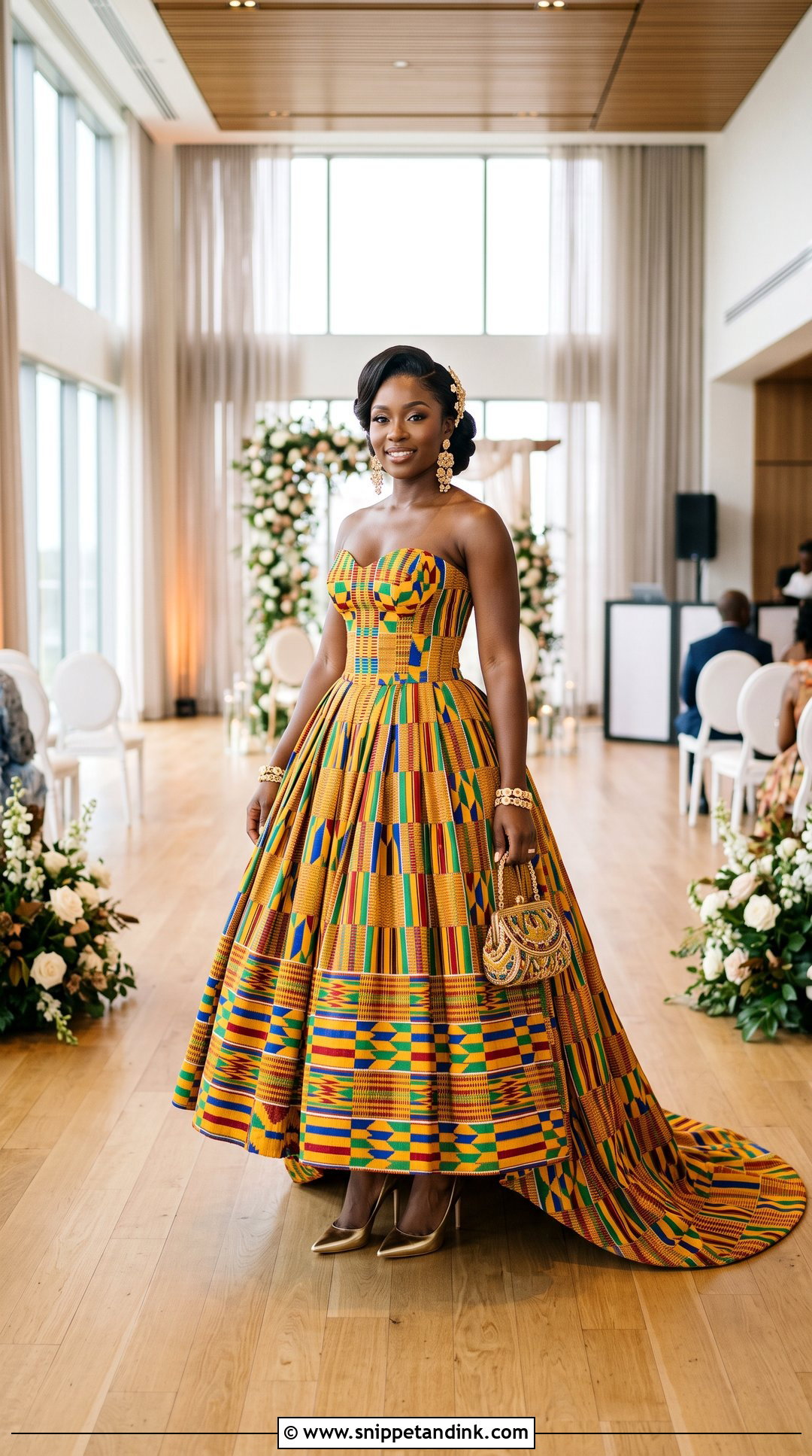 Kente Ball Gown Wedding Dress - Snippet and Ink - 20 Traditional Ghana Wedding Dress Ideas