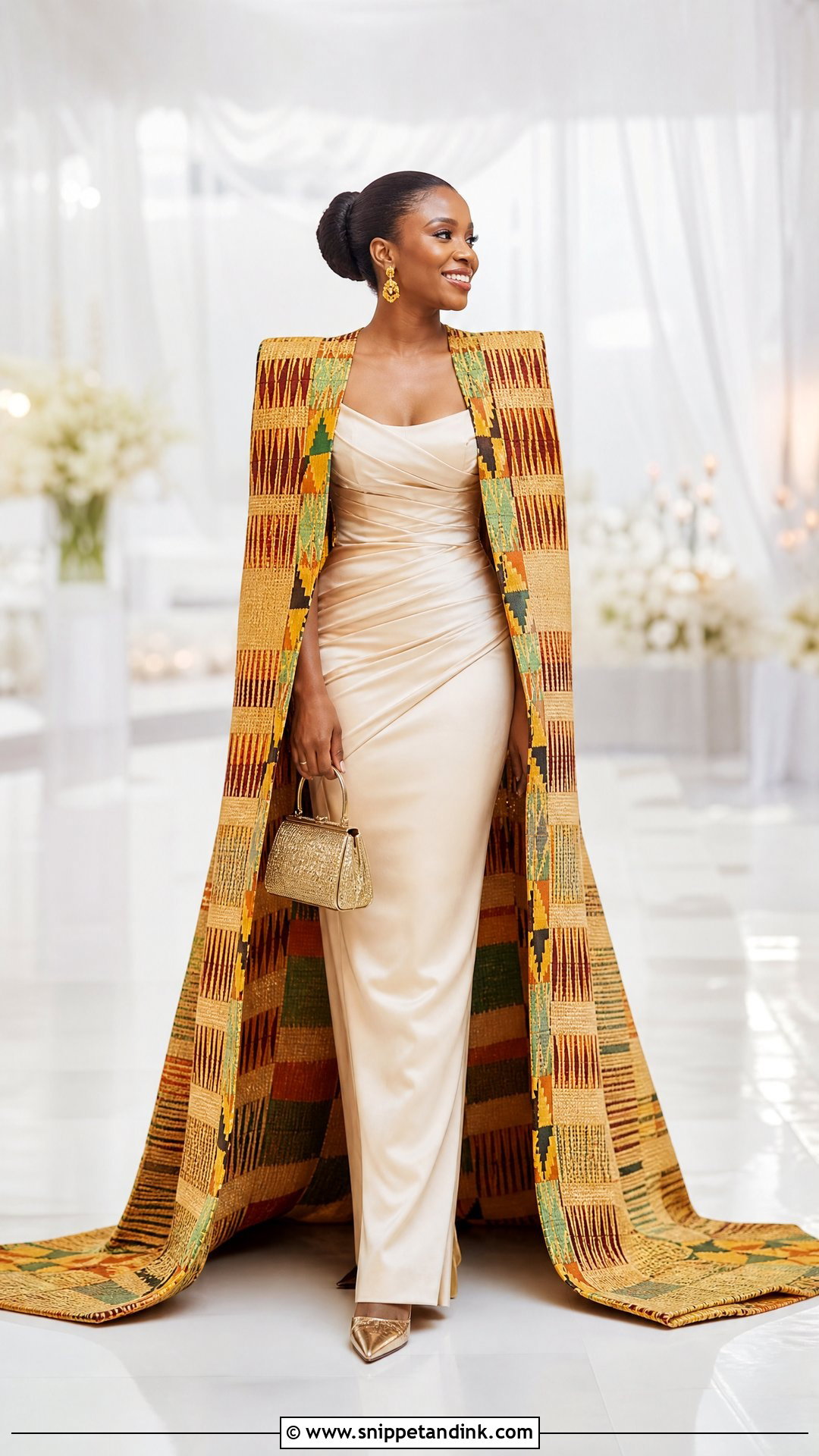 Kente Cape Wedding Dress - Snippet and Ink - 20 Traditional Ghana Wedding Dress Ideas