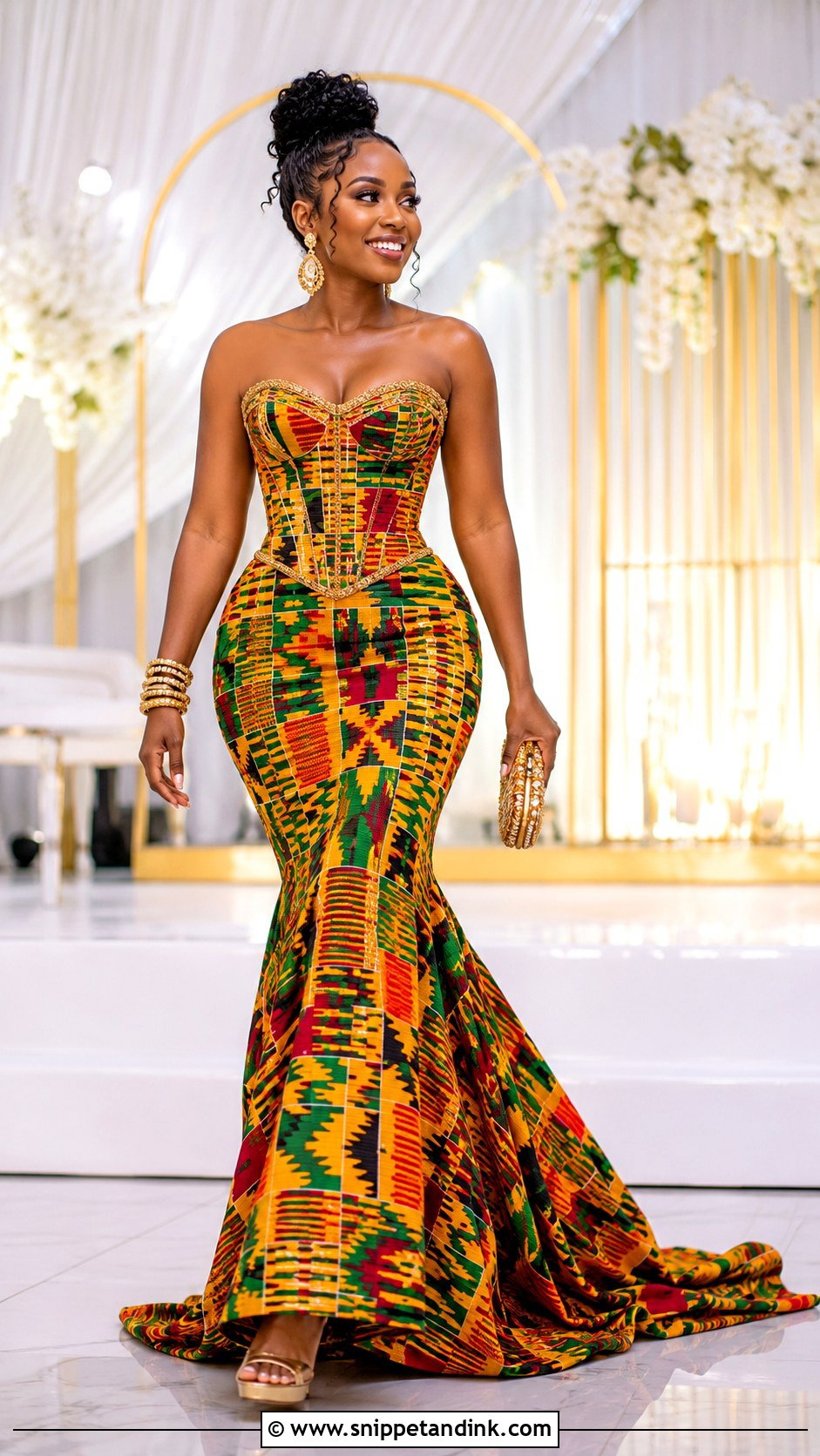 Kente Corset Mermaid Wedding Dress - Snippet and Ink - 20 Ghanian Wedding Dress Ideas