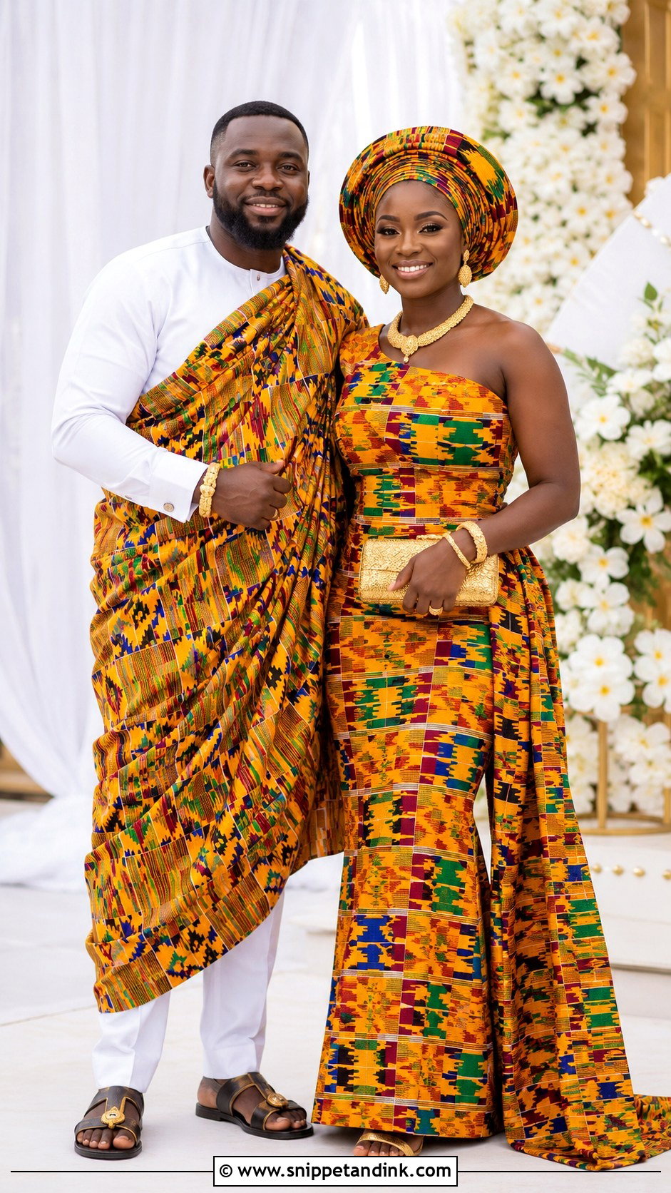 Kente Couple Wedding Outfit - Snippet and Ink - 20 African Traditional Wear for Couples Ideas