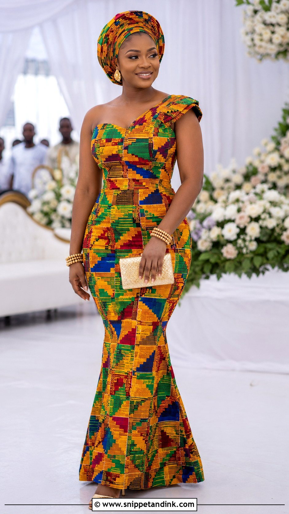 Kente Dress With Matching Headwrap - Snippet and Ink - 20 Kente Dress Ghana Traditional Weddings Ideas