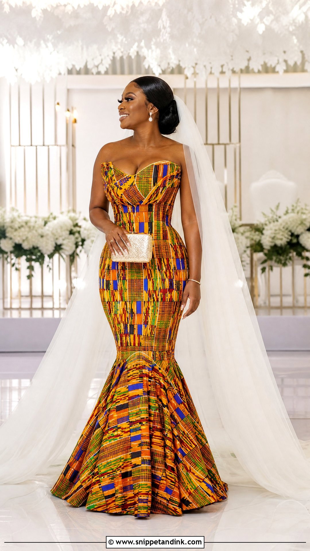 Kente Ghana Wedding Dress With Veil - Snippet and Ink - 25 Ghana Wedding Dress Ideas