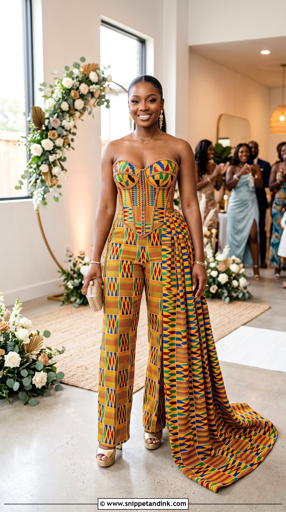 Kente Jumpsuit Wedding Dress - Snippet and Ink - 20 Traditional Ghana Wedding Dress Ideas
