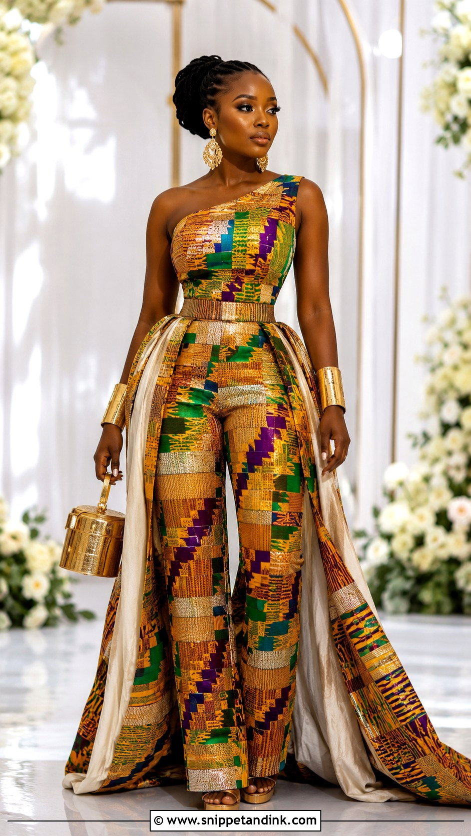 Kente Jumpsuit Wedding Outfit - Snippet and Ink - 20 Ghana Traditional Wedding Dresses