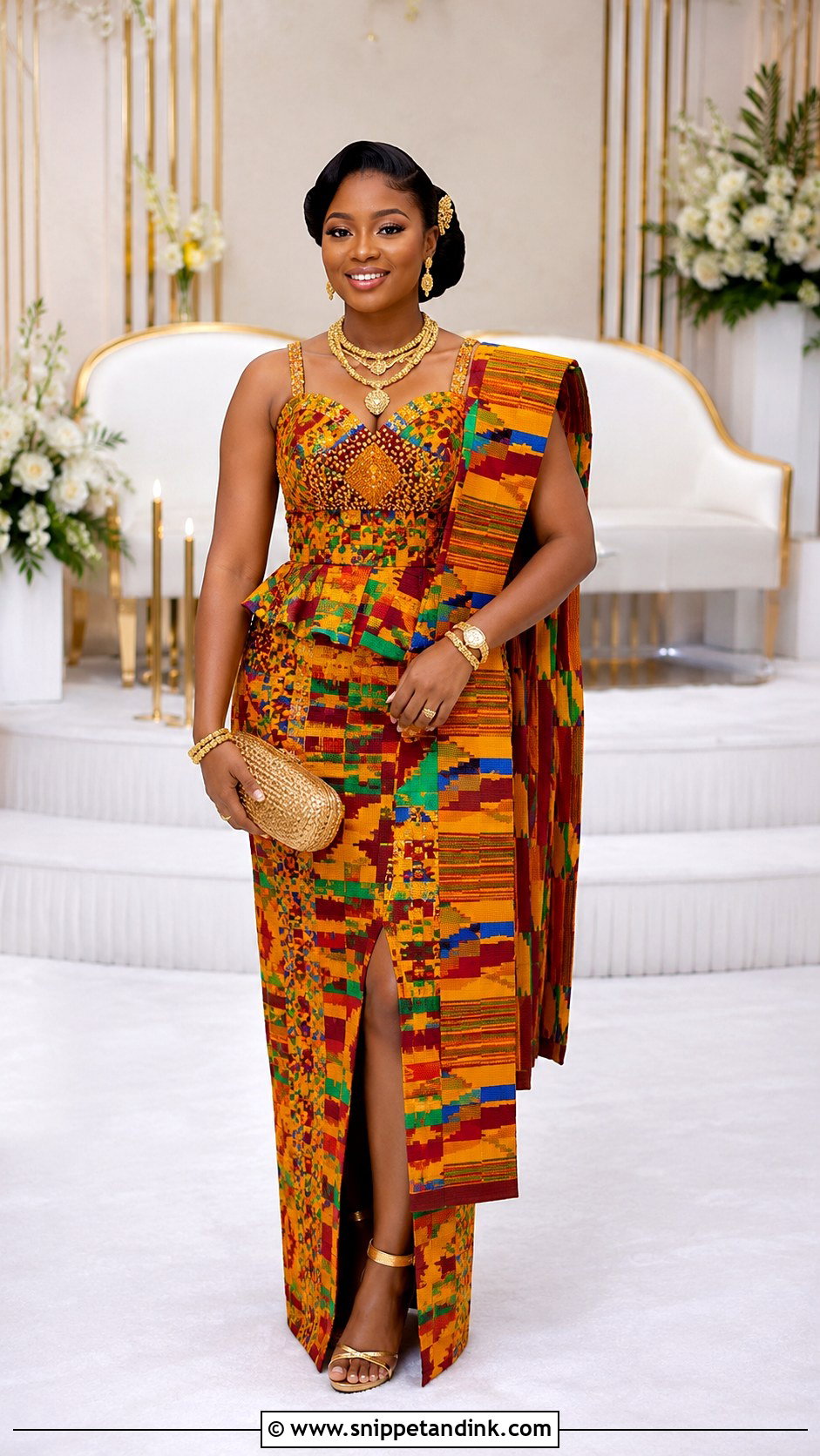 Kente Kaba And Slit Wedding Dress - Snippet and Ink - 20 Ghanian Wedding Dress Ideas