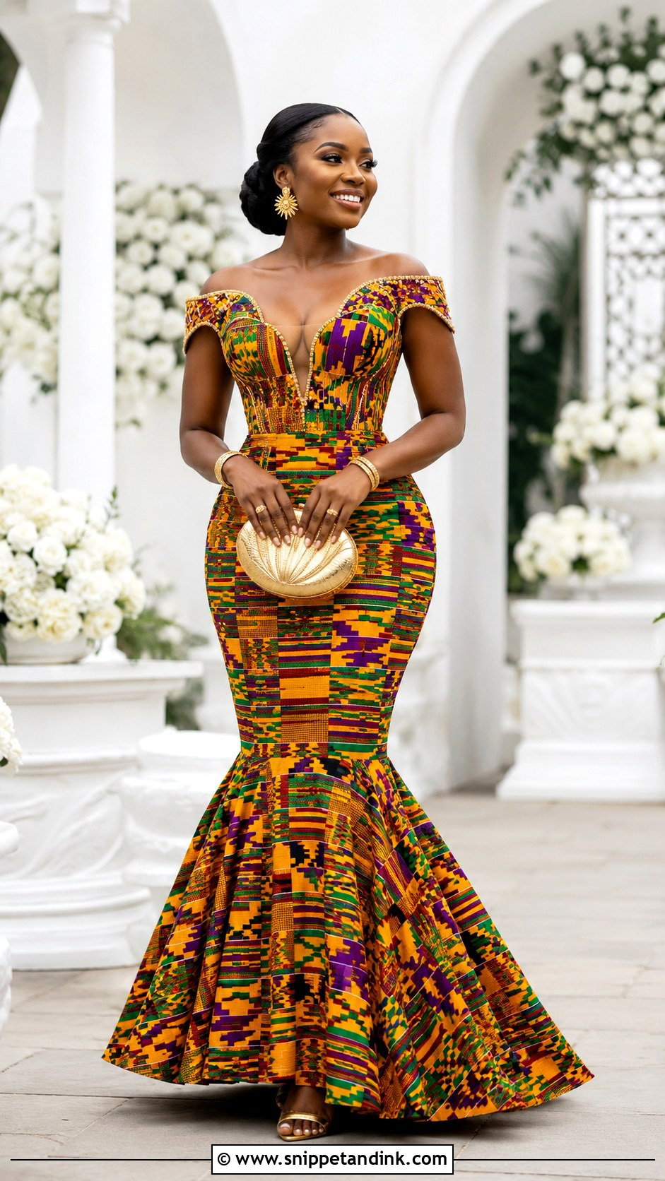 Kente Mermaid Gown Outfit - Snippet and Ink - 20 African Wedding Outfits