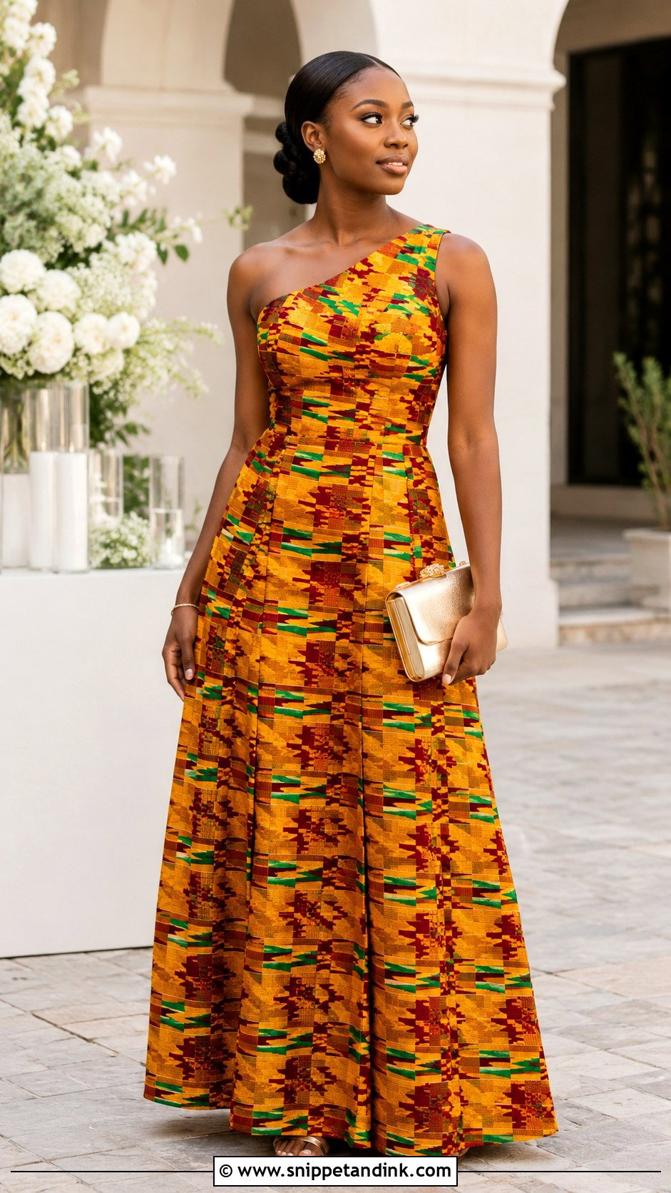 Kente One Shoulder Bridesmaid Dress - Snippet and Ink - 20 African Bridal Maids Dresses Style