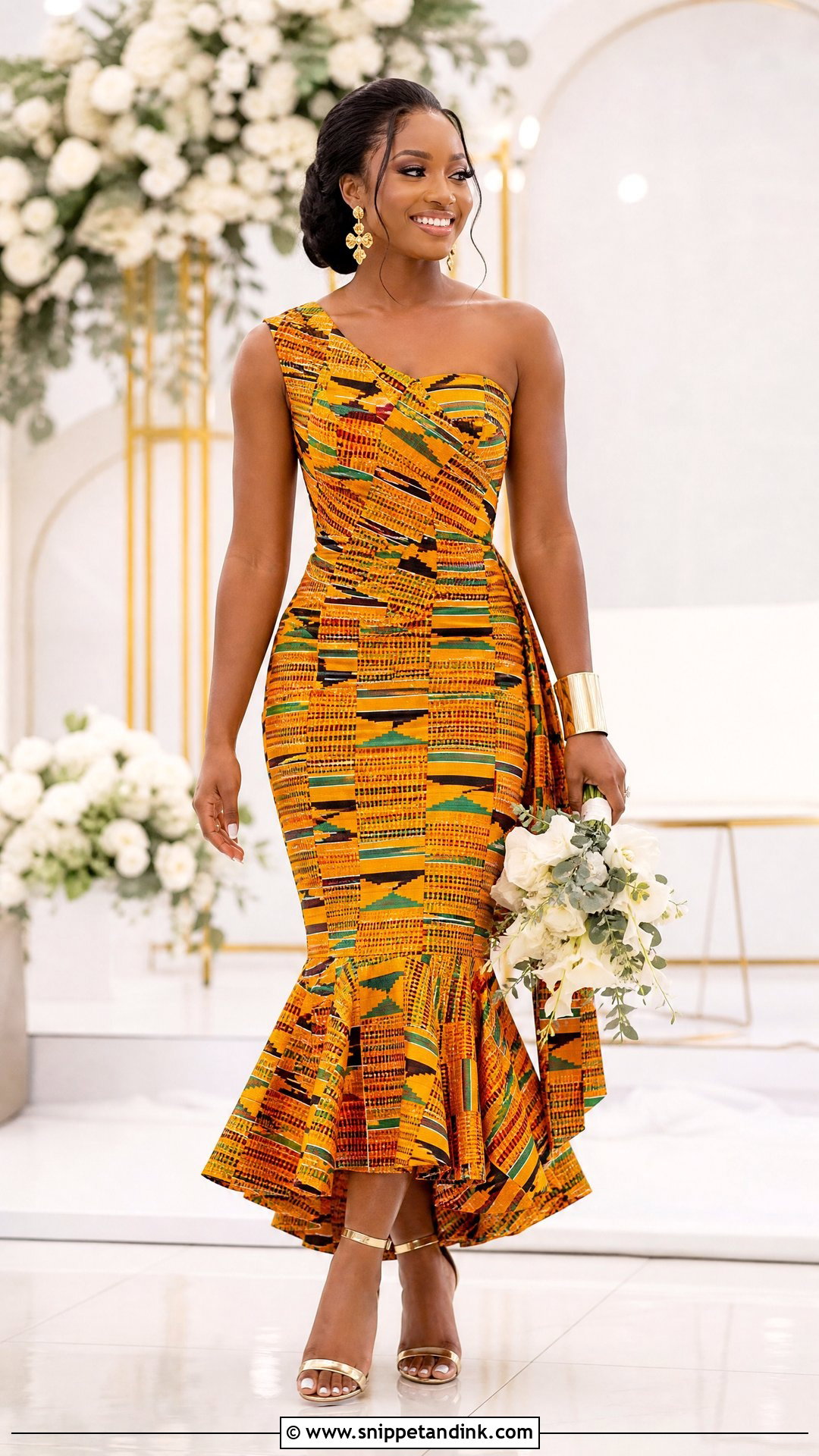 Kente One Shoulder Wedding Dress - Snippet and Ink - 25 Kente Wedding Dress Ideas
