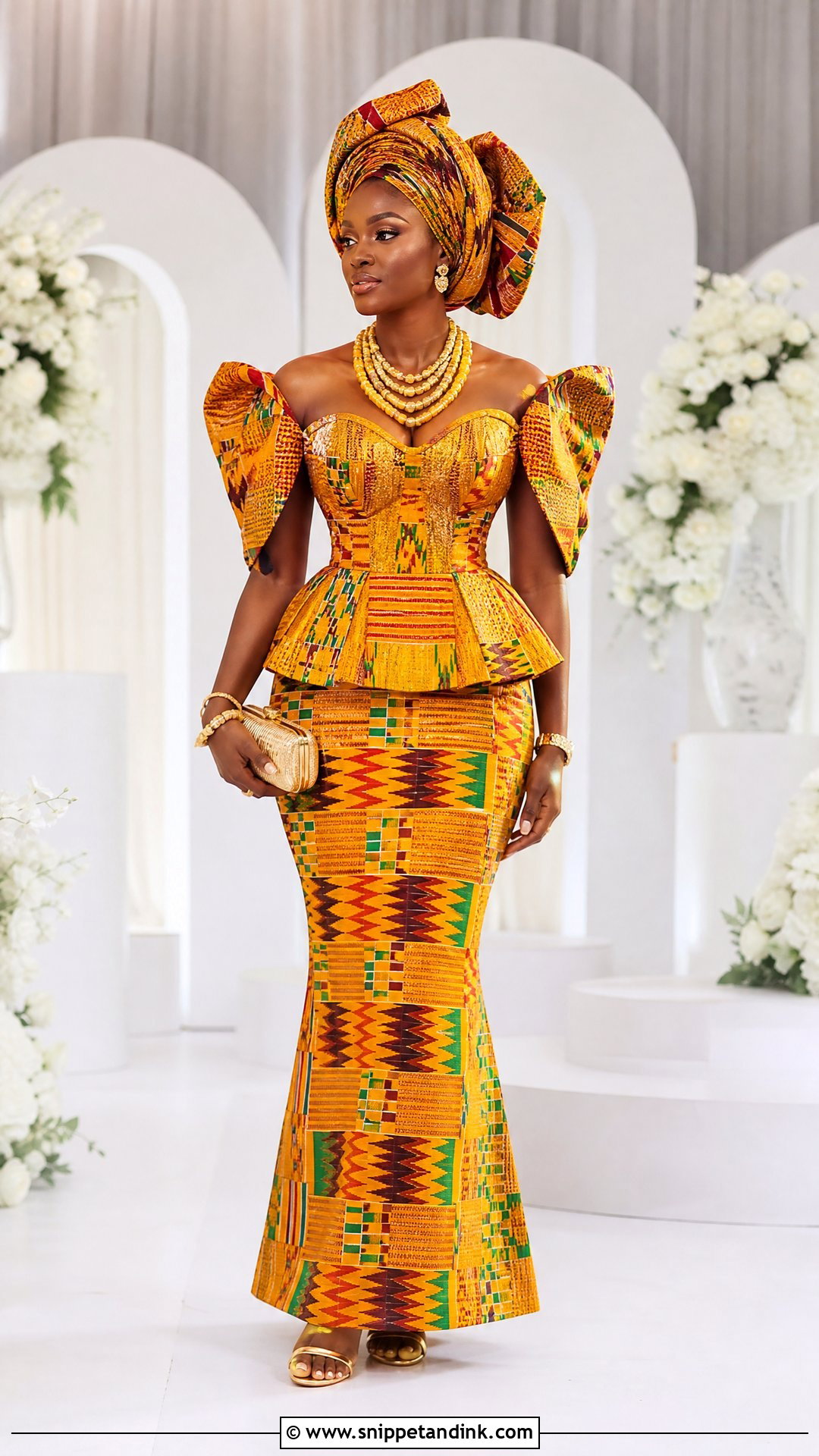 Kente Peplum Wedding Dress - Snippet and Ink - 20 Traditional Ghana Wedding Dress Ideas