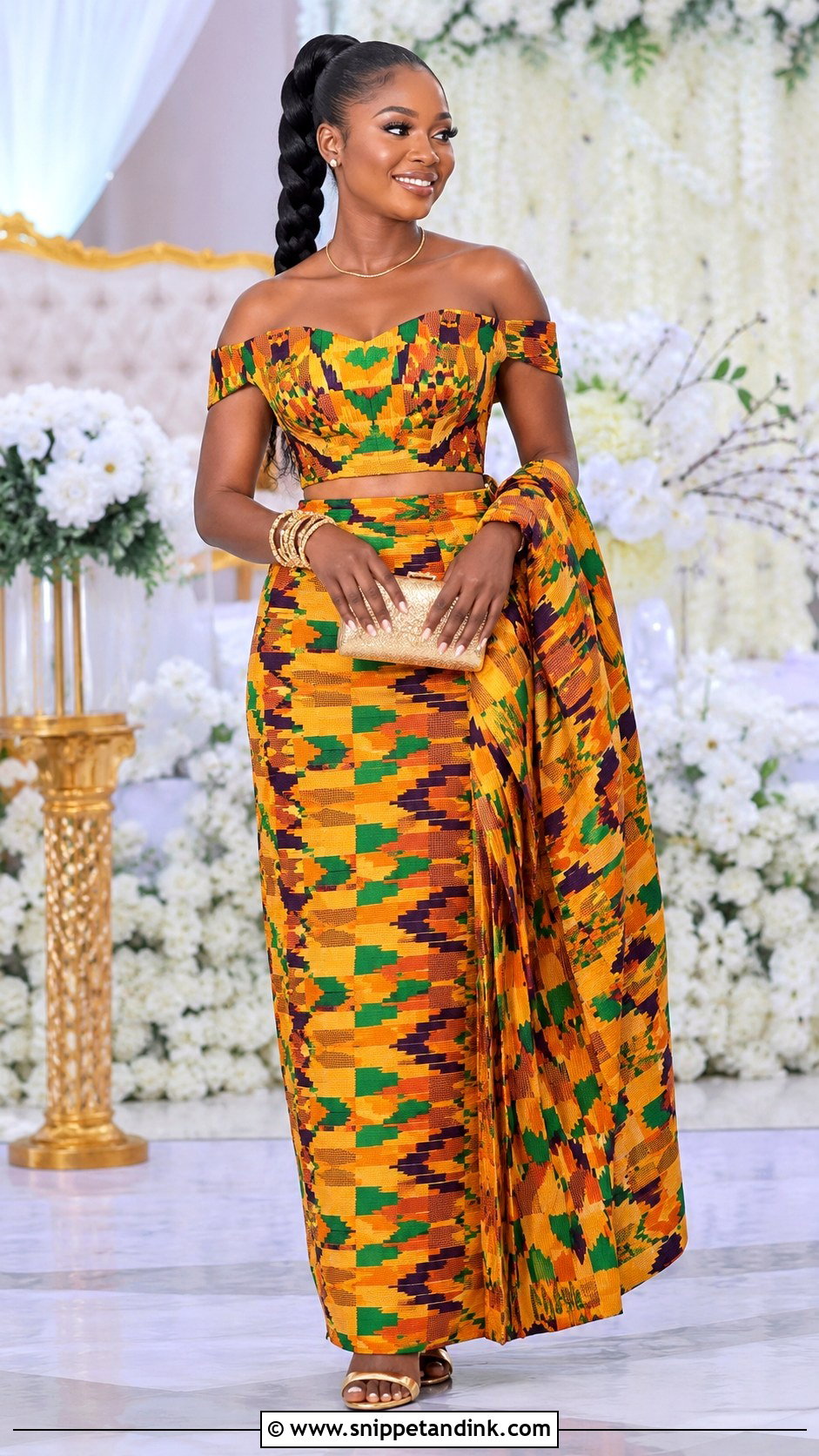Kente Two Piece Bridal Outfit - Snippet and Ink - 20 Ghanian Wedding Dress Ideas