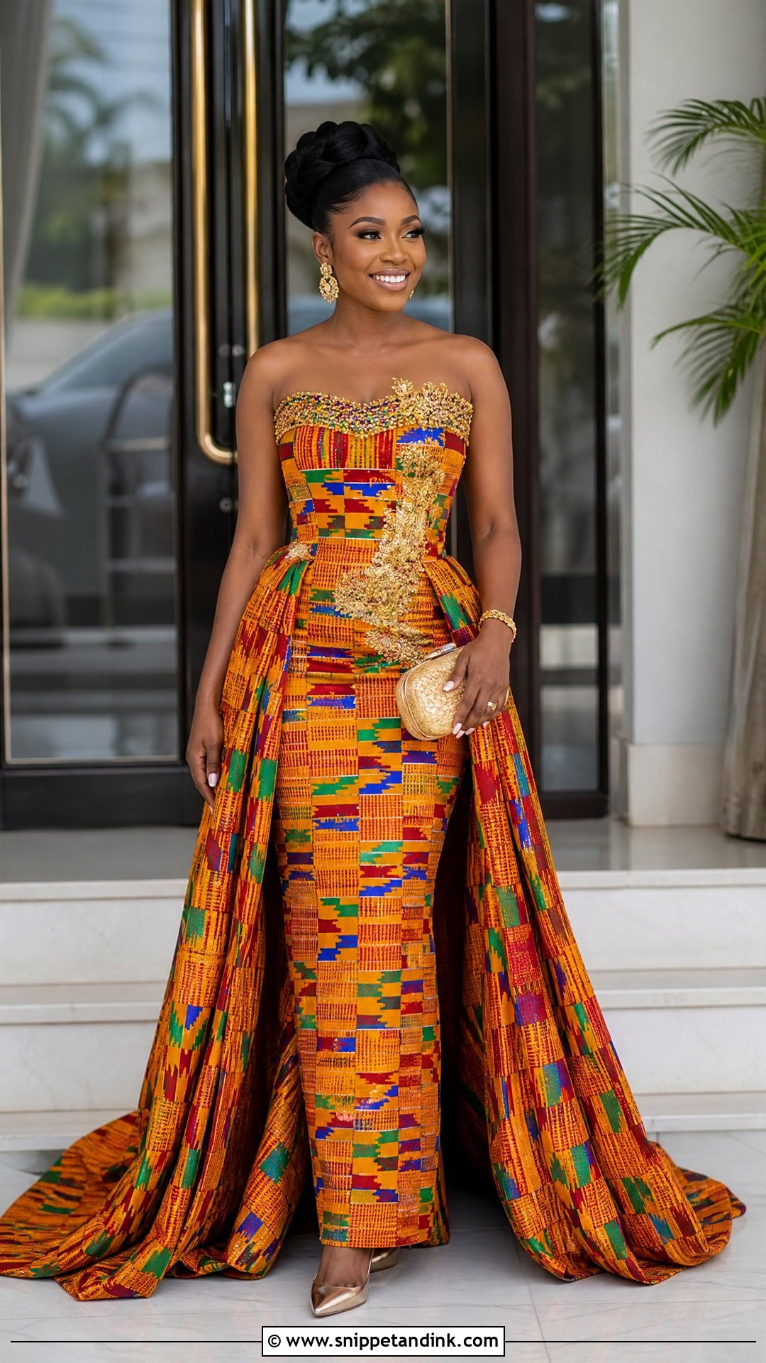 Kente Wedding Dress With Detachable Overskirt - Snippet and Ink - 20 Traditional Ghana Wedding Dress Ideas