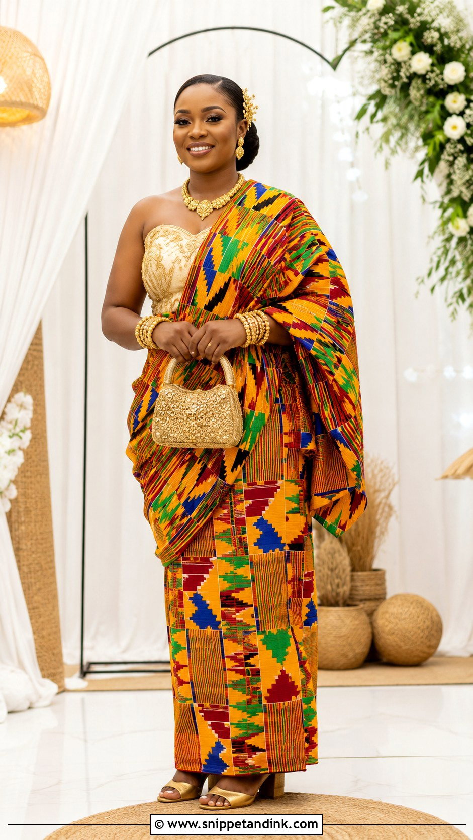 Kente Wrapped Bridal Outfit - Snippet and Ink - 20 Ghana Traditional Wedding Dresses