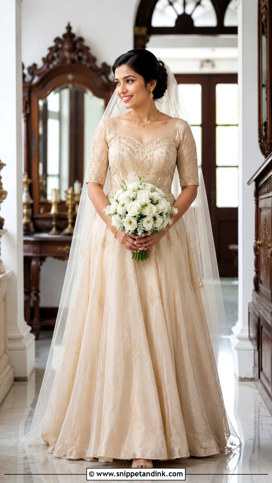 Kerala Christian Bride Champagne Gold Gown - Snippet and Ink - 20 Kerala Christian Bride Gown Ideas