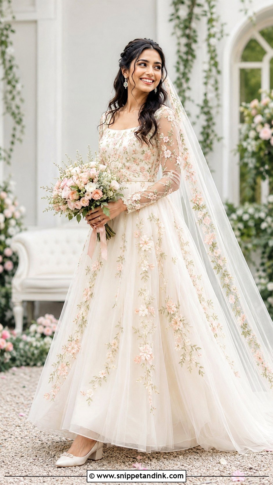 Kerala Christian Bride Floral Embroidery Gown - Snippet and Ink - 20 Kerala Christian Bride Gown Ideas