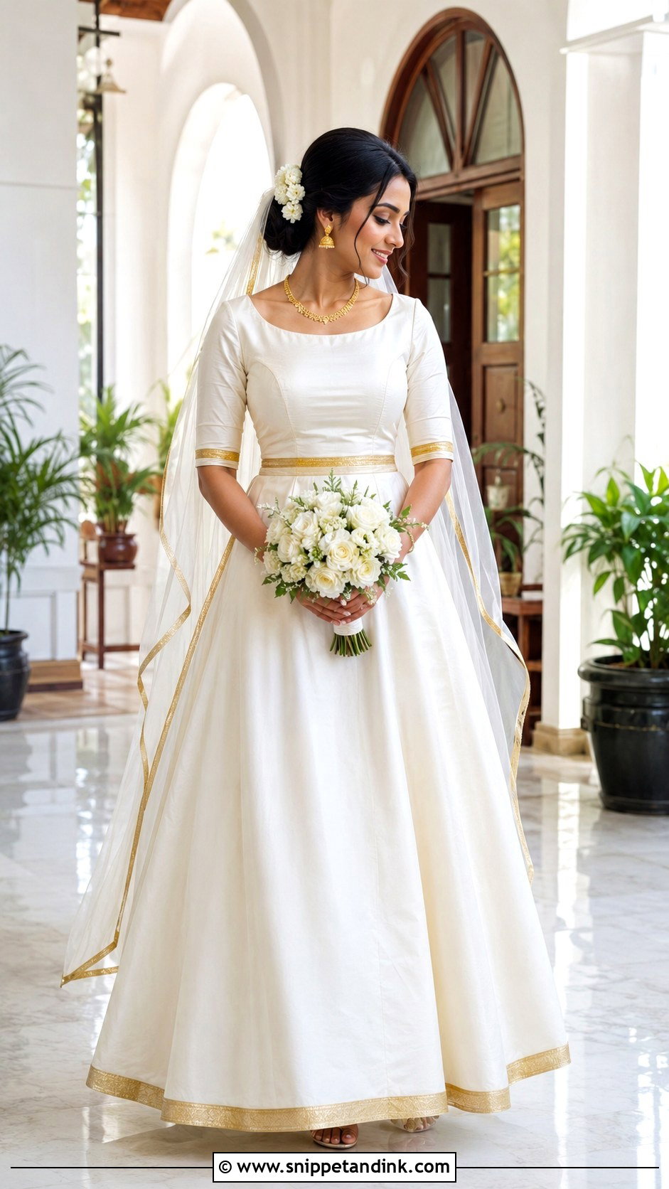 Kerala Christian Bride Kasavu Border Gown - Snippet and Ink - 20 Kerala Christian Bride Gown Ideas