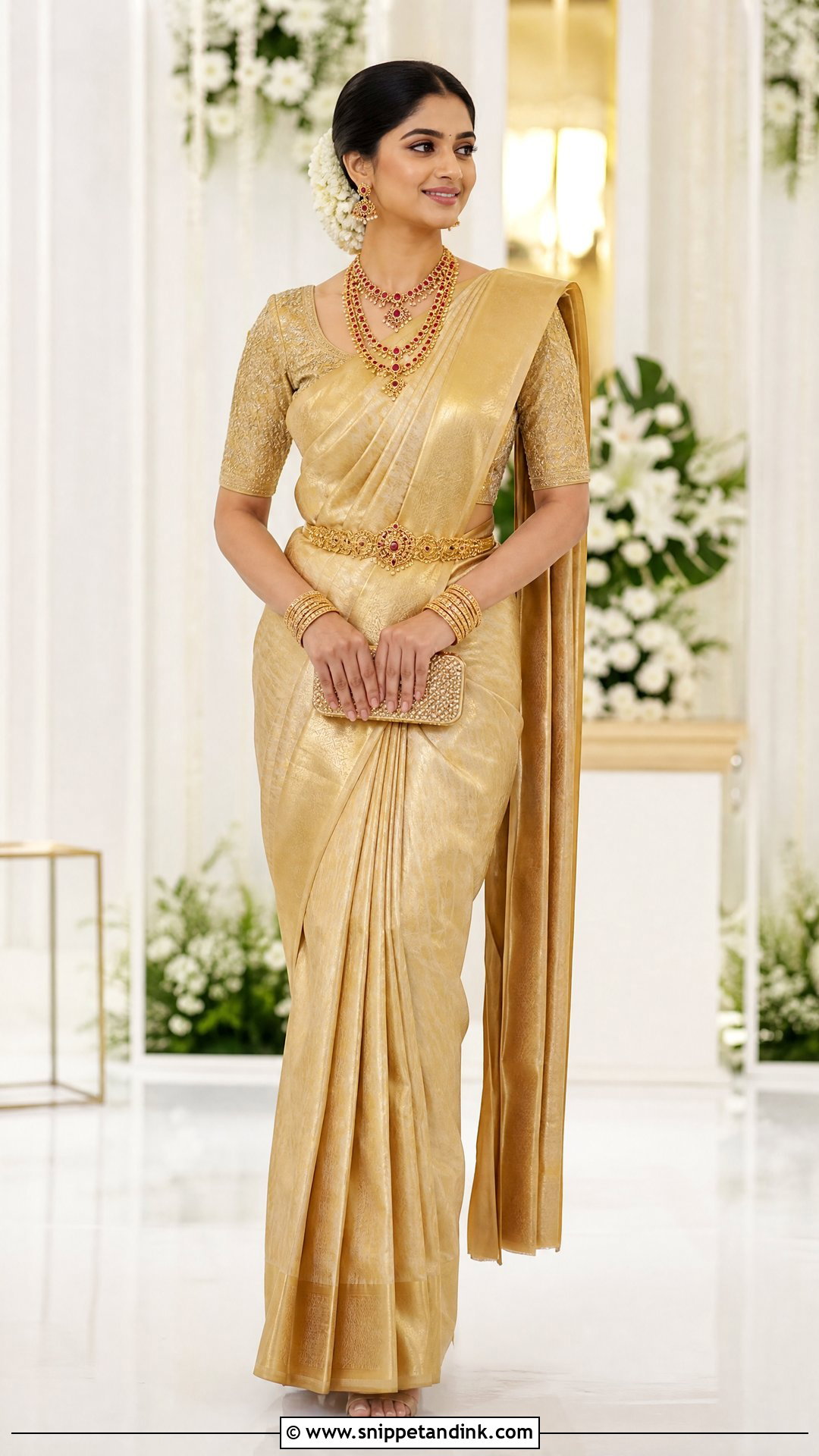 Kerala Gold Bridal Saree With Matching Blouse - Snippet and Ink - 20 Kerala Wedding Dress Ideas
