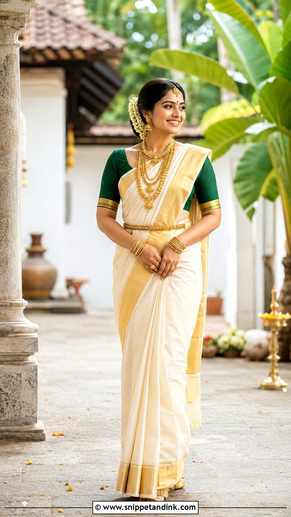 Kerala Kasavu Bridal Saree - Snippet and Ink - 20 Bridal Traditional Outfit Ideas