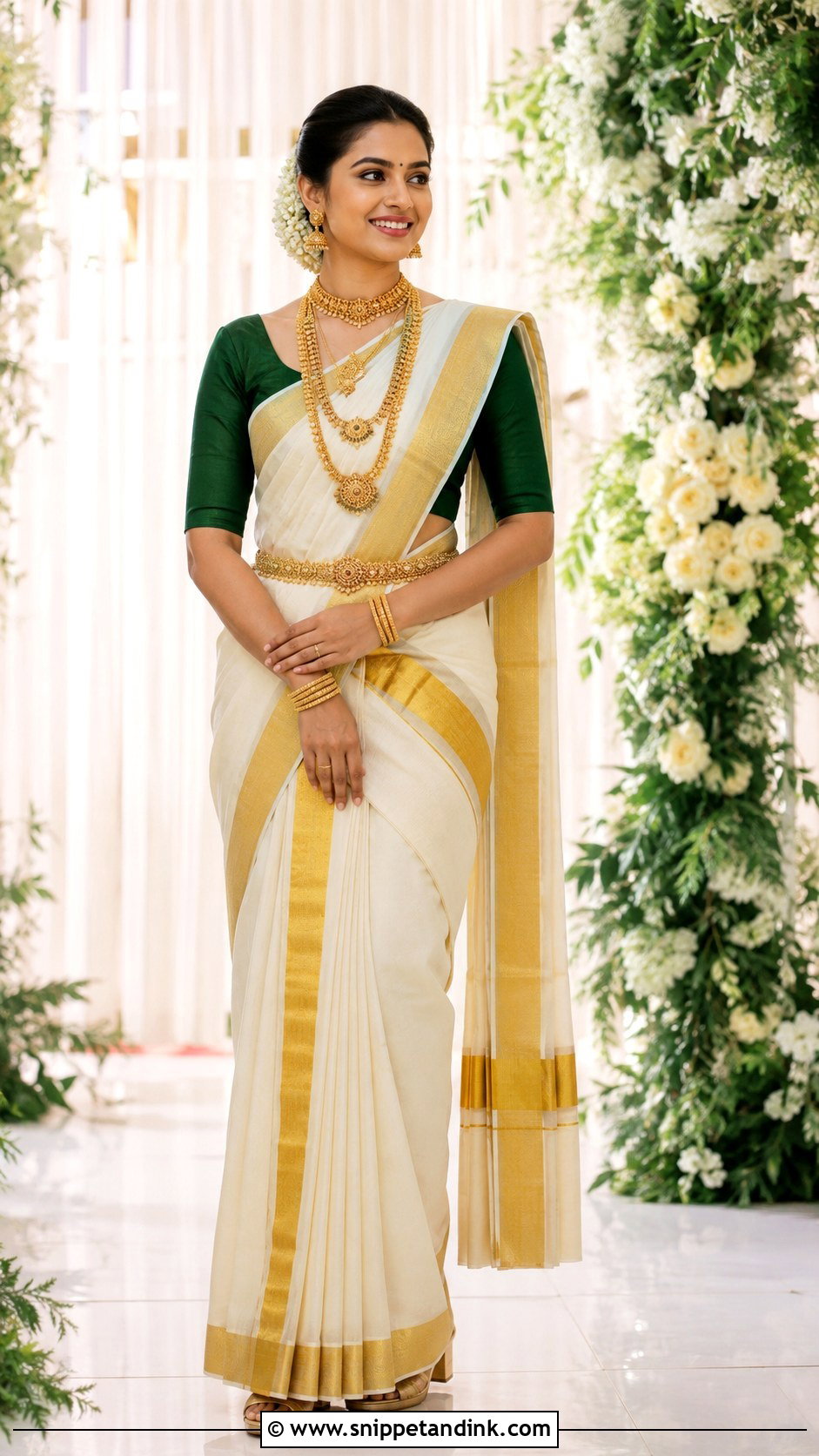 Kerala Kasavu Bridal Saree - Snippet and Ink - 20 Desi Wedding Bride Ideas