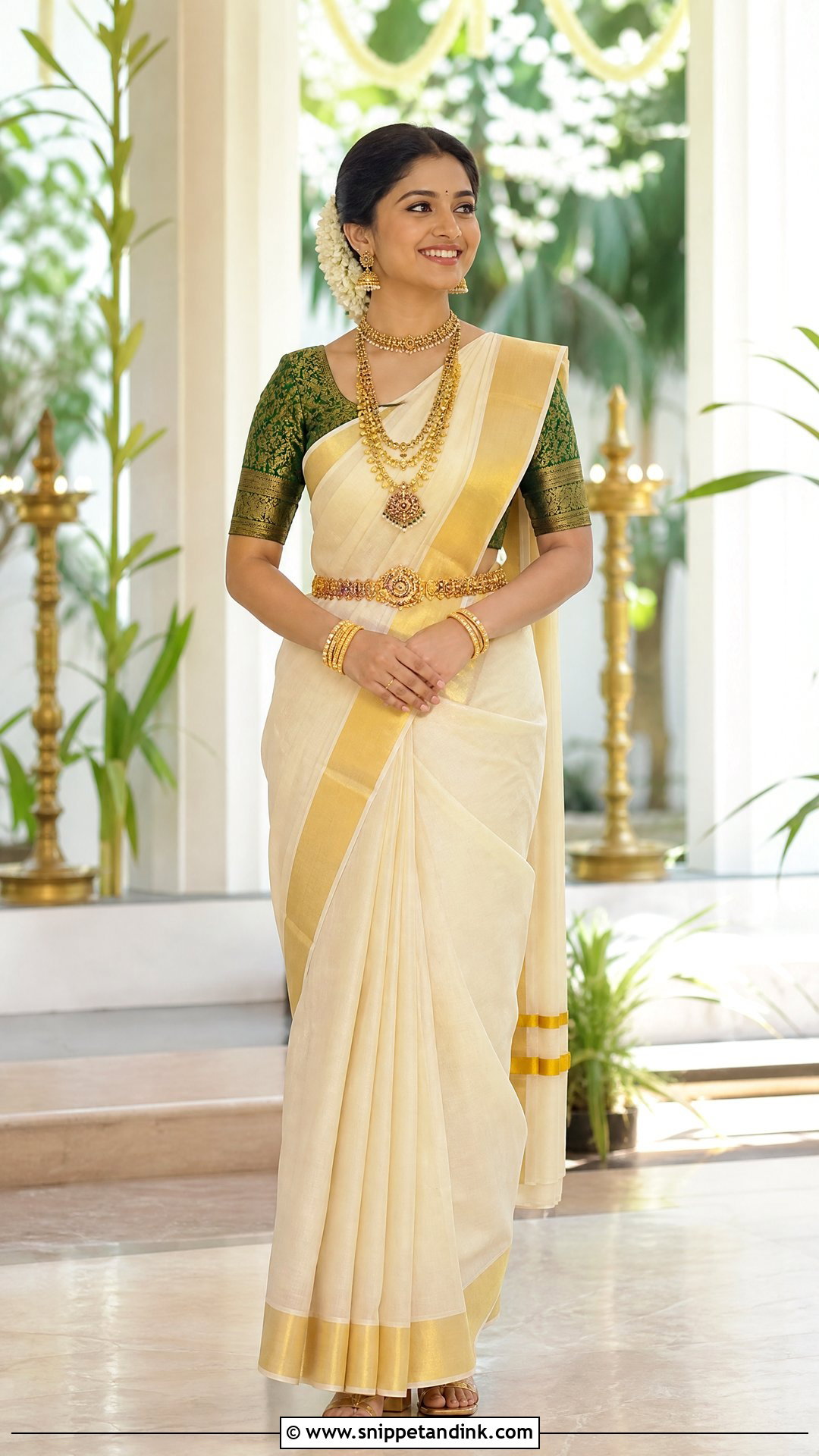 Kerala Kasavu Bridal Saree - Snippet and Ink - 20 Royal Indian Bride Outfit Ideas