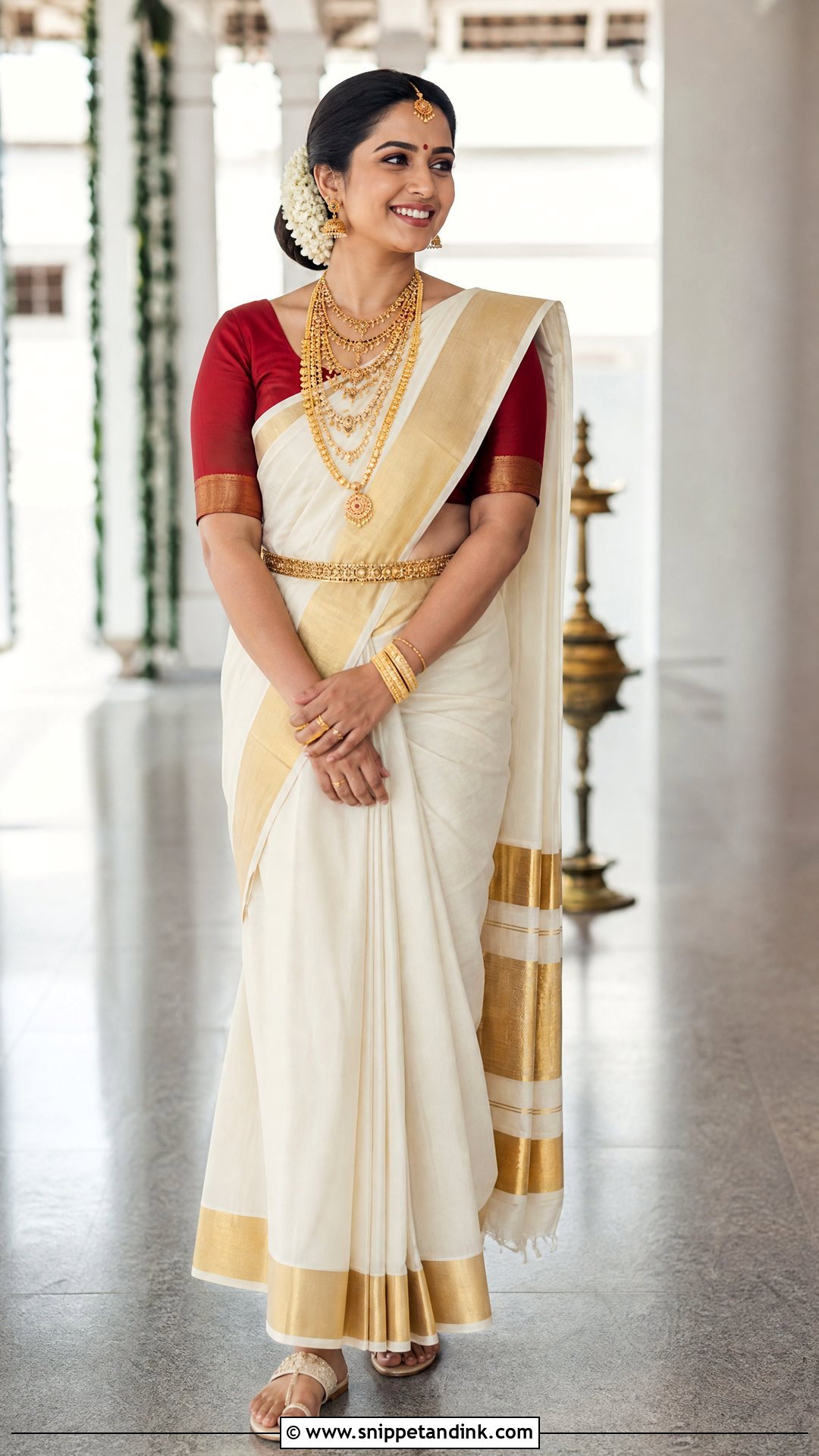 Kerala Kasavu Bridal Saree - Snippet and Ink - 20 South Indian Bridal Outfits